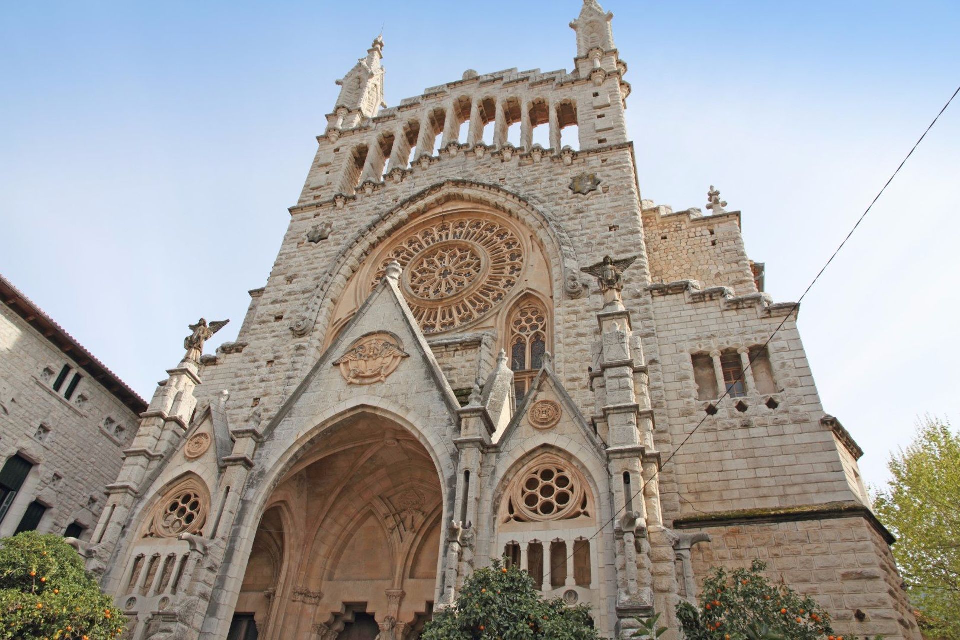 Gothic and baroque architecture on the Església de Sant Bartomeu church in the centre of Sóller