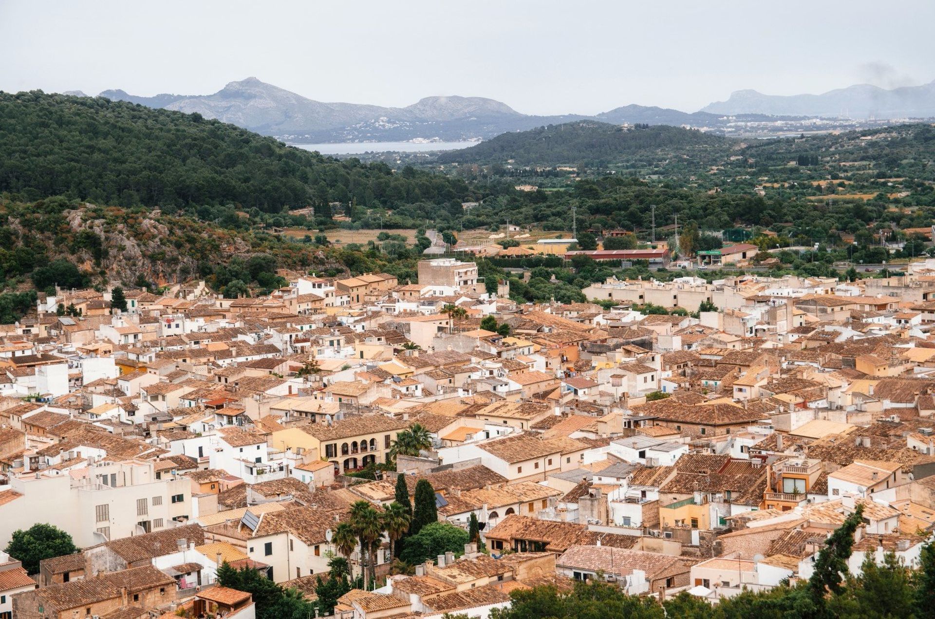 Panoramic view from the top of the 365 step El Calvari stairway
