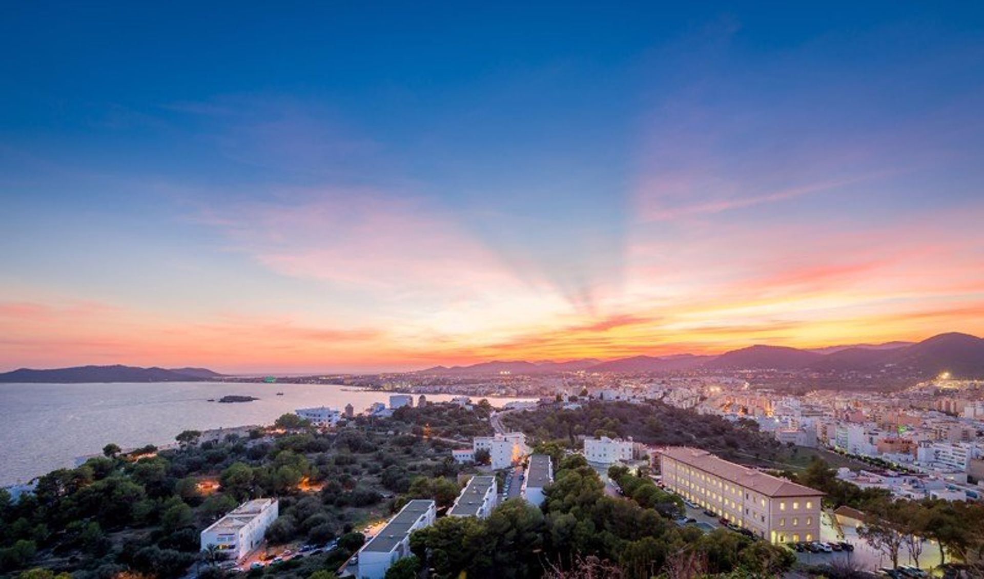 Red sky over Ibiza at sunset