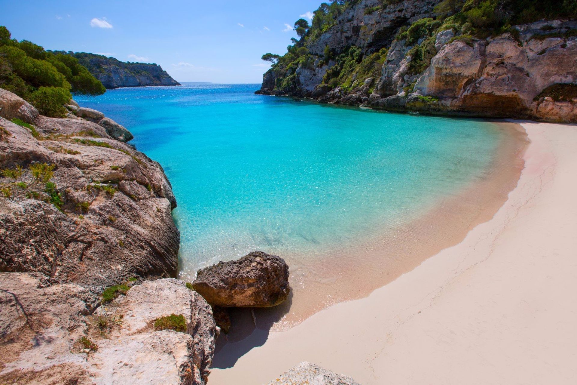 The secluded beach of Cala Macarelleta in south western Menorca