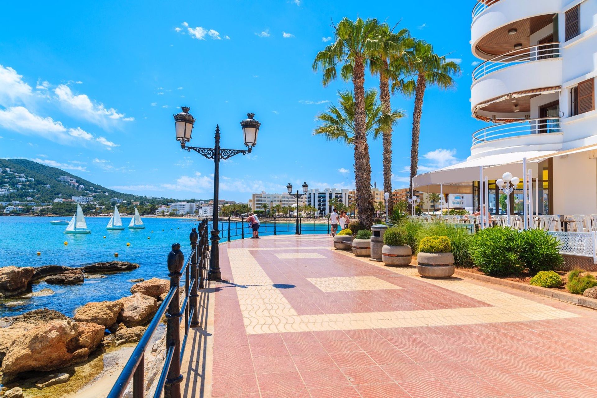 The modern coastal promenade in Santa Eulalia