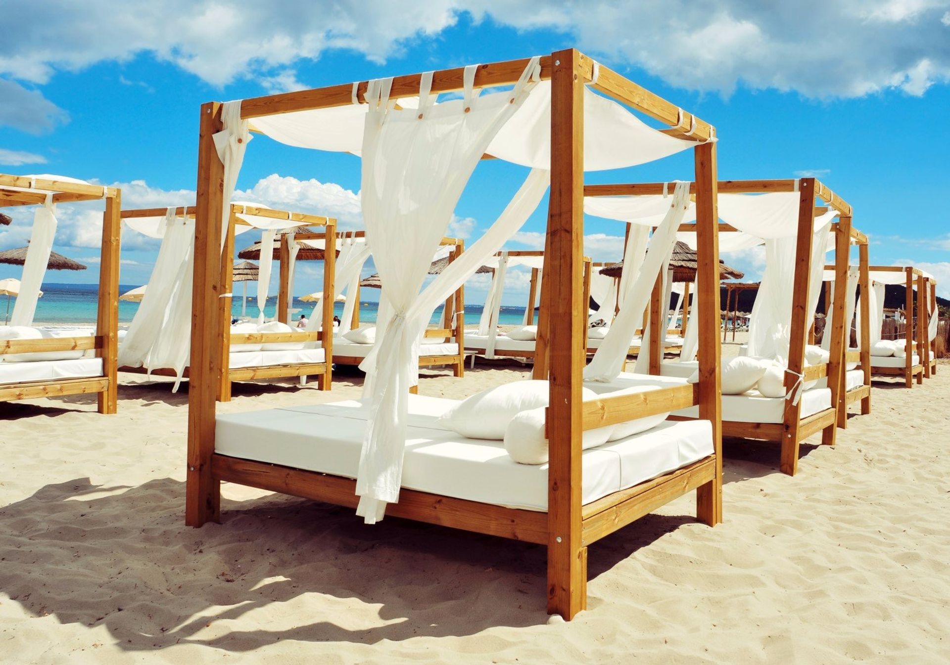 The luxury sun beds of Playa d'en Bossa beach