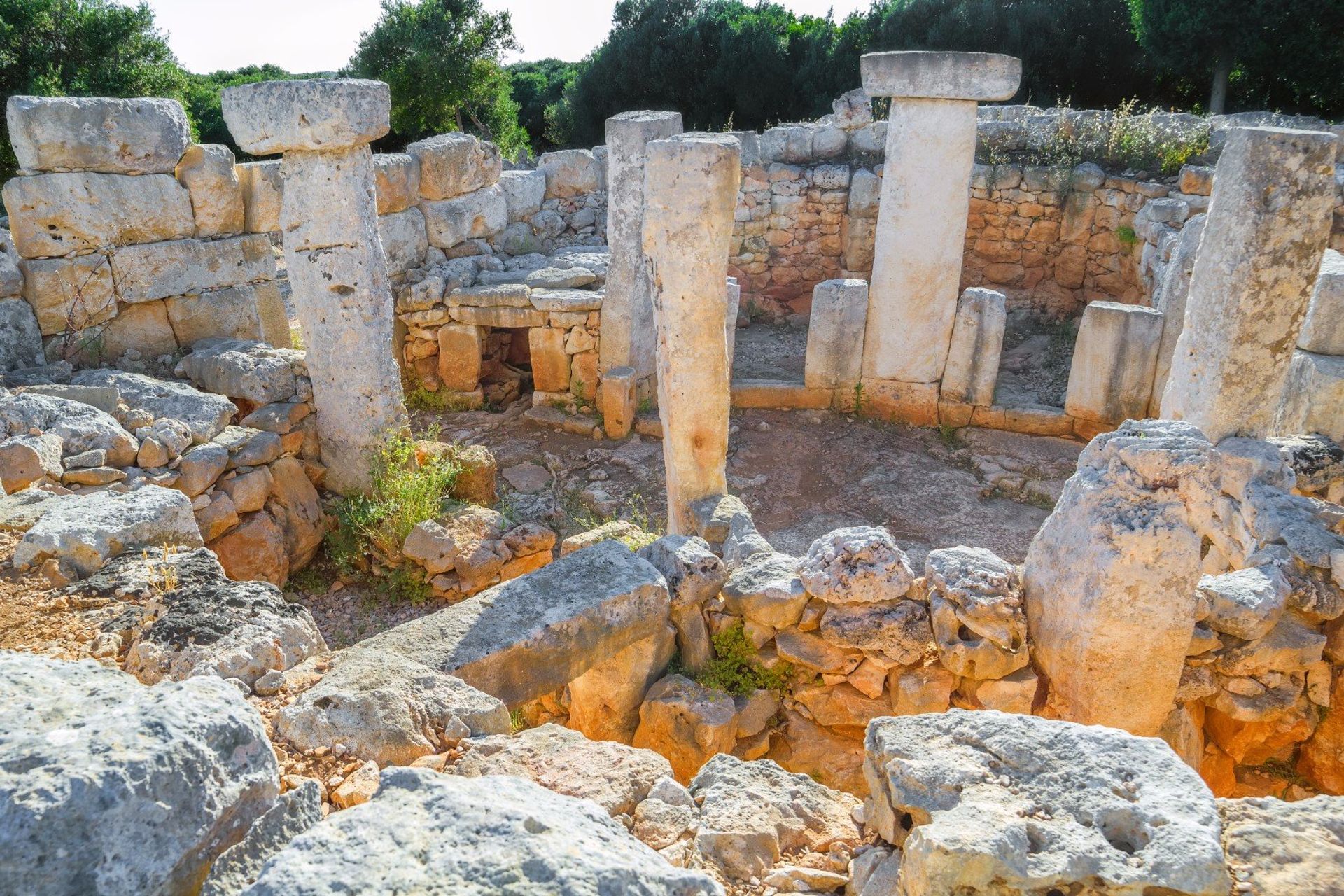 The ancient ruins at Torre d'en Galmés in south eastern Menorca's