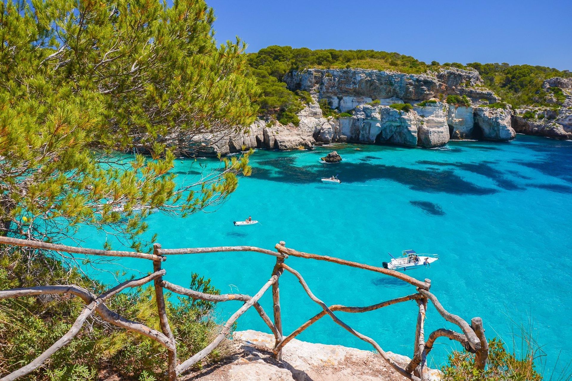 The crystal clear waters of Cala Macareletta bay, southern Menorca