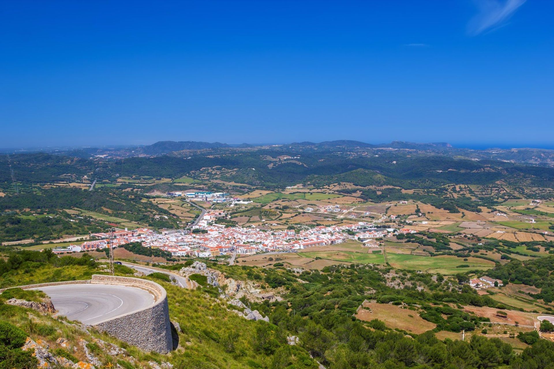 The inland town of Es Mercadal as viewed from the top of Monte Toro in the centre of Menorca