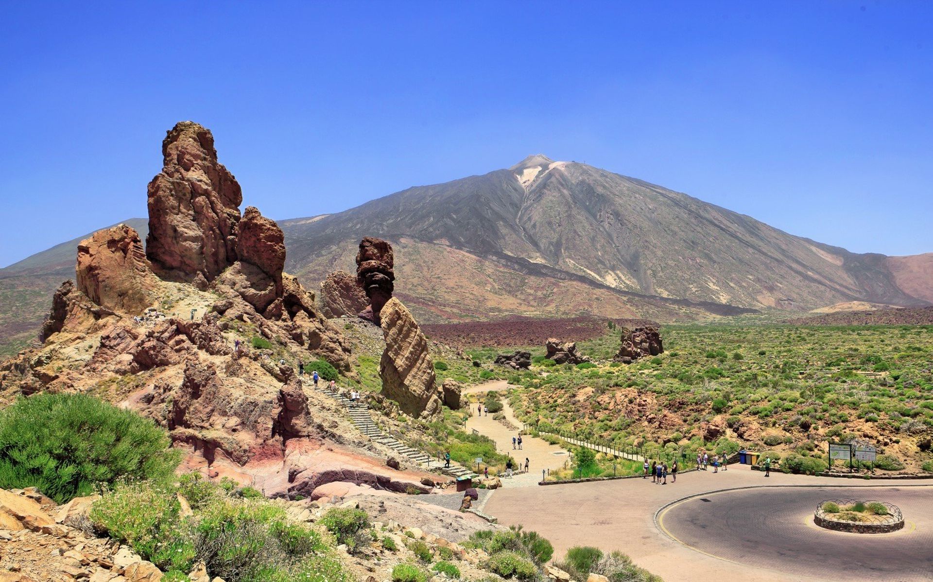Spain's highest mountain, Pico del Teide in Tenerife, surrounded by the impressive rocky landscape