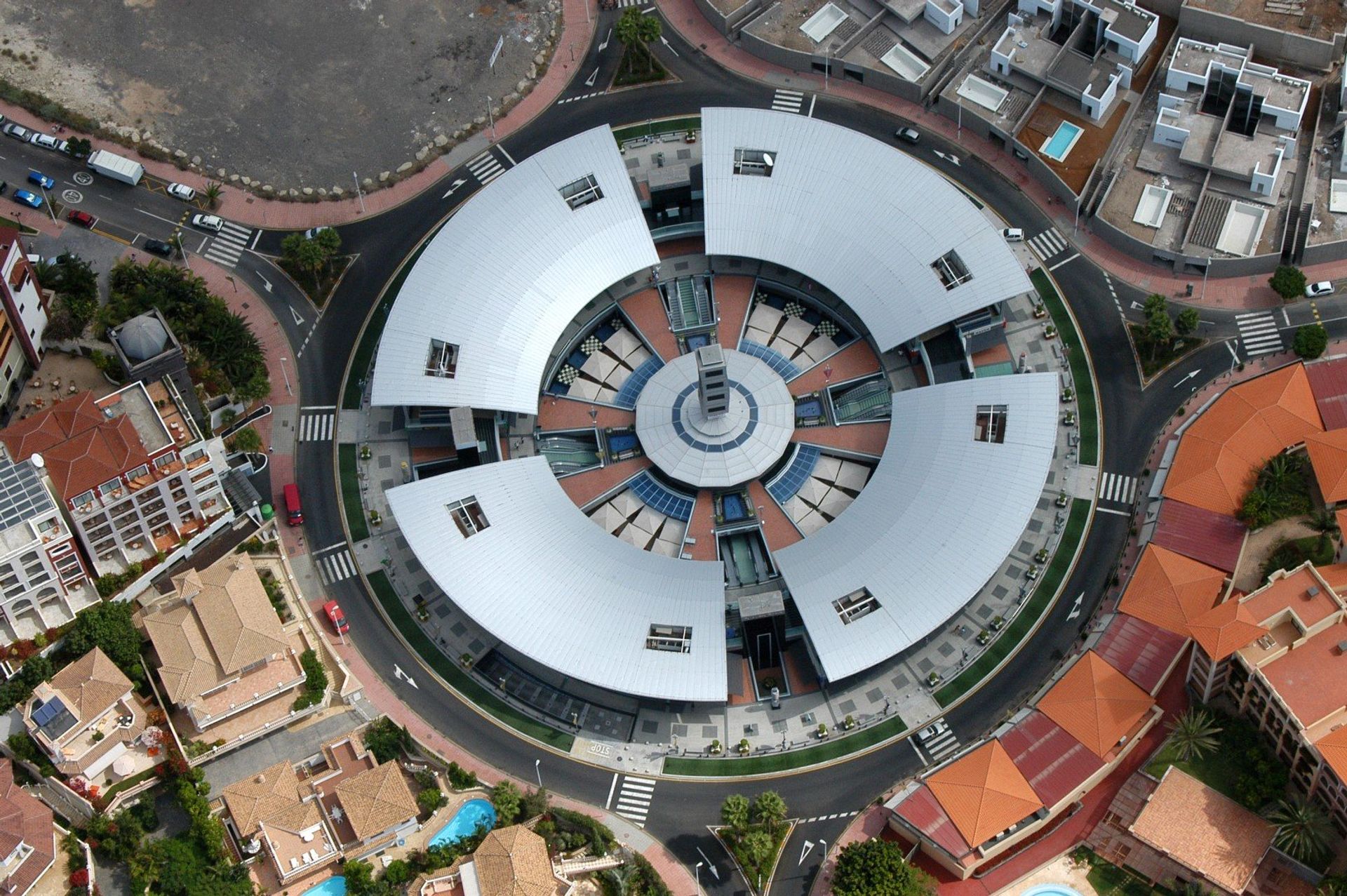 The shopping centre in Playa de las Américas from a bird's eye perspective