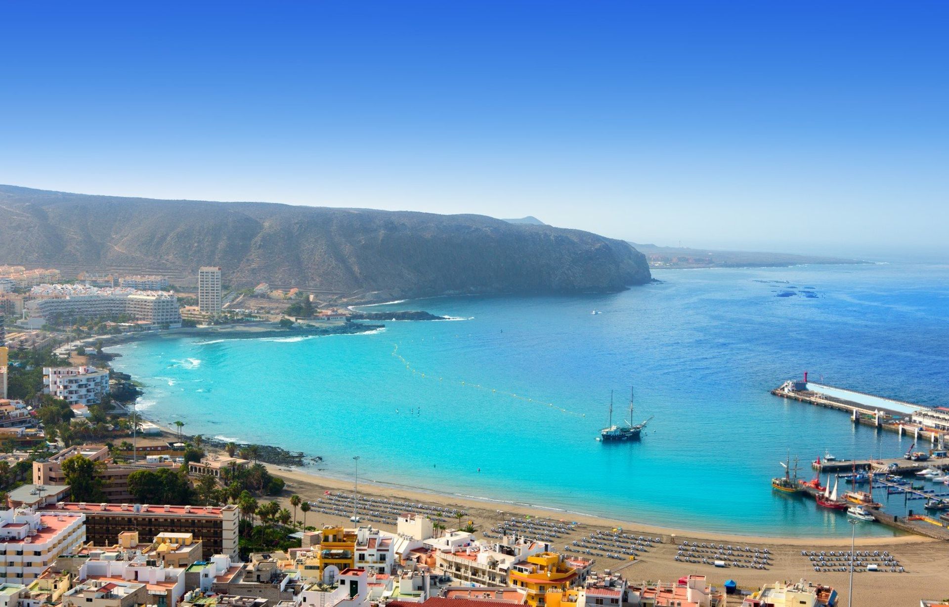 The breathtaking view of Los Cristianos beach in Arona district