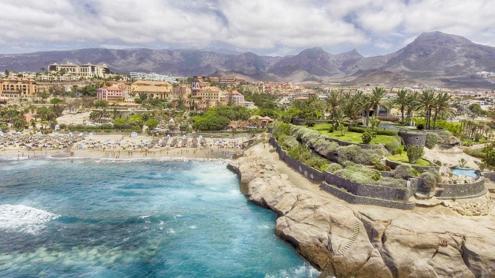 The beautiful rocky coastline of Playa de las Américas 