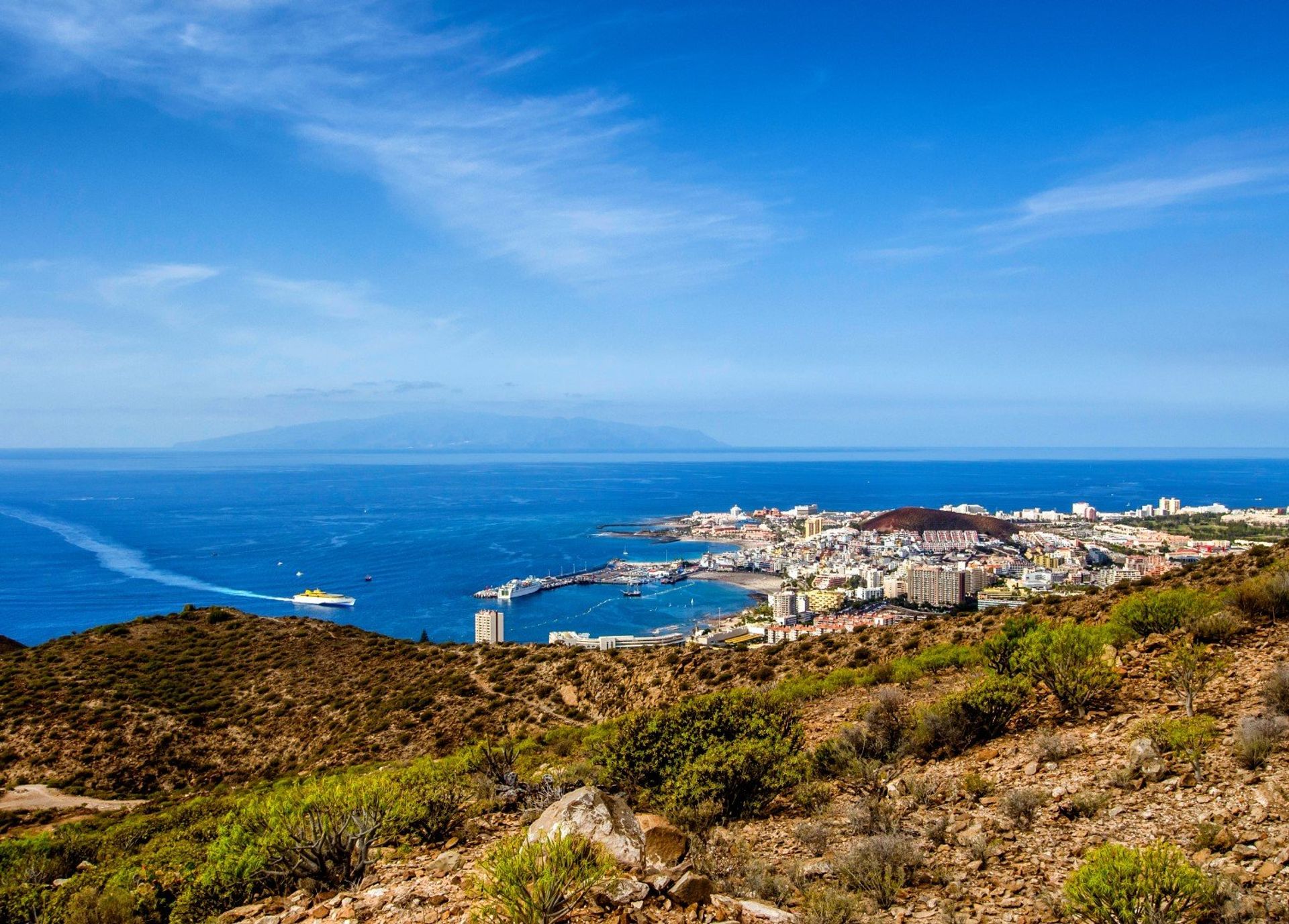 The panoramic view of Los Cristianos from the top of Guaza mountain