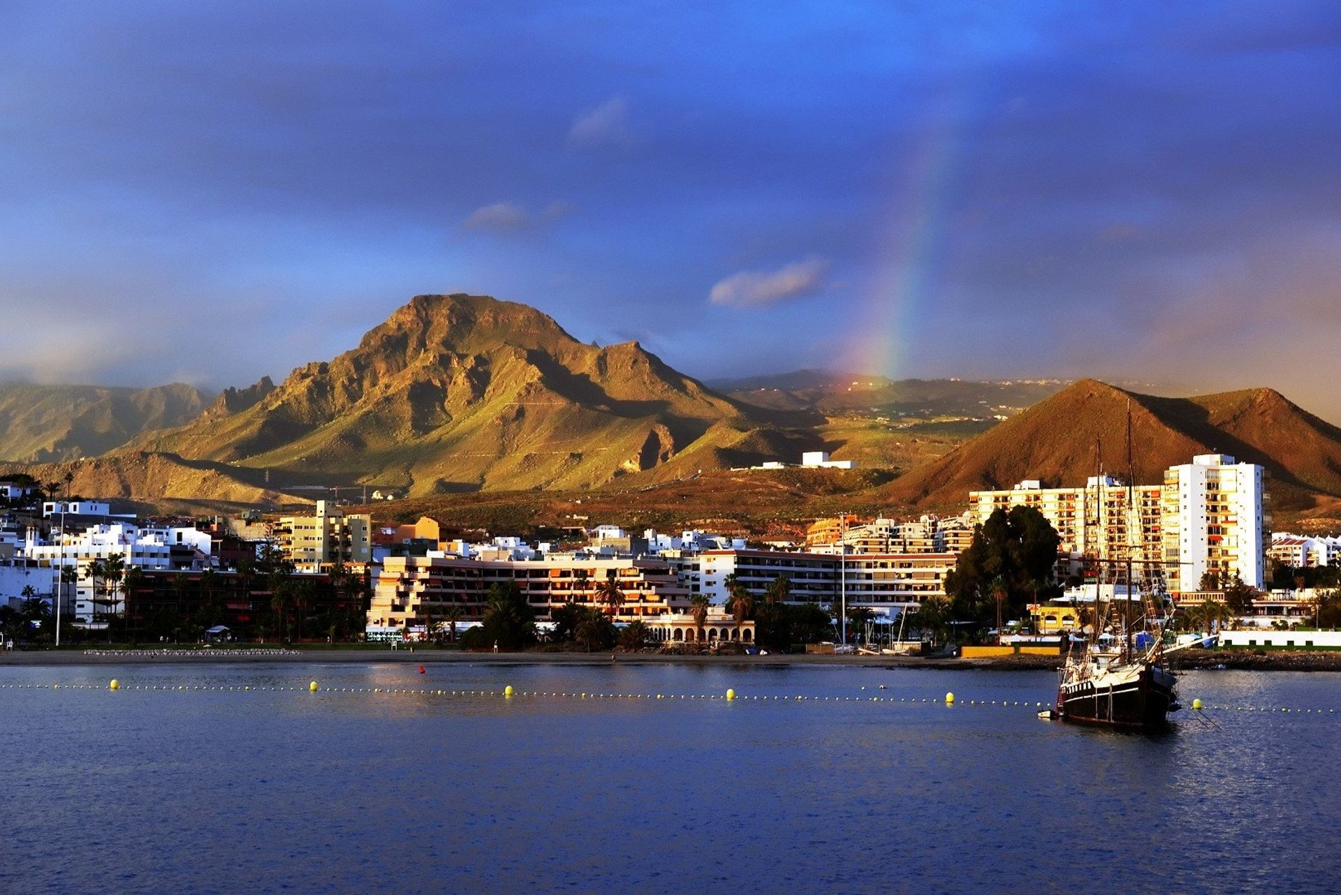 Los Cristianos resort with the majestic Guaza mountain in the background