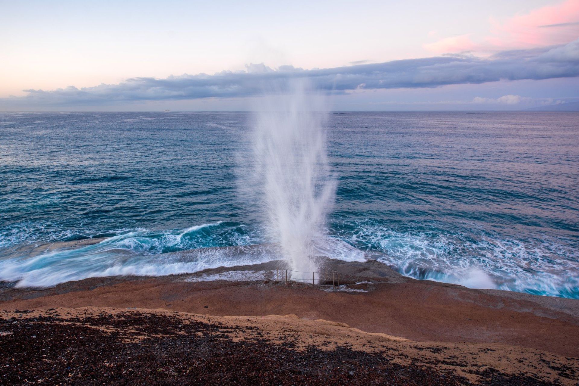The natural geyser spouting water on the coast of Los Cristianos resort 