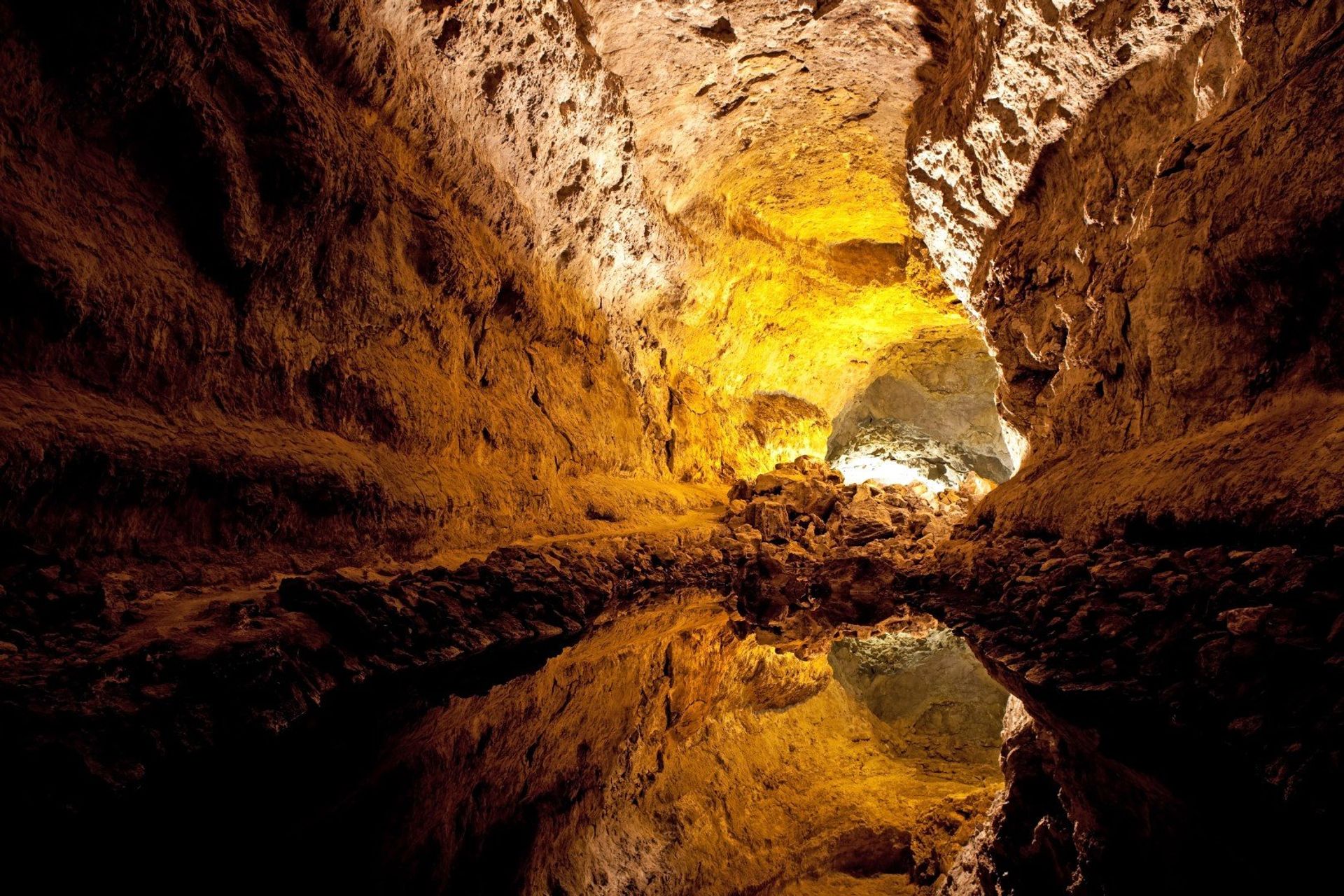 The amazing lava tube La Cueva de los Verdes, a popular tourist attraction in Haría district