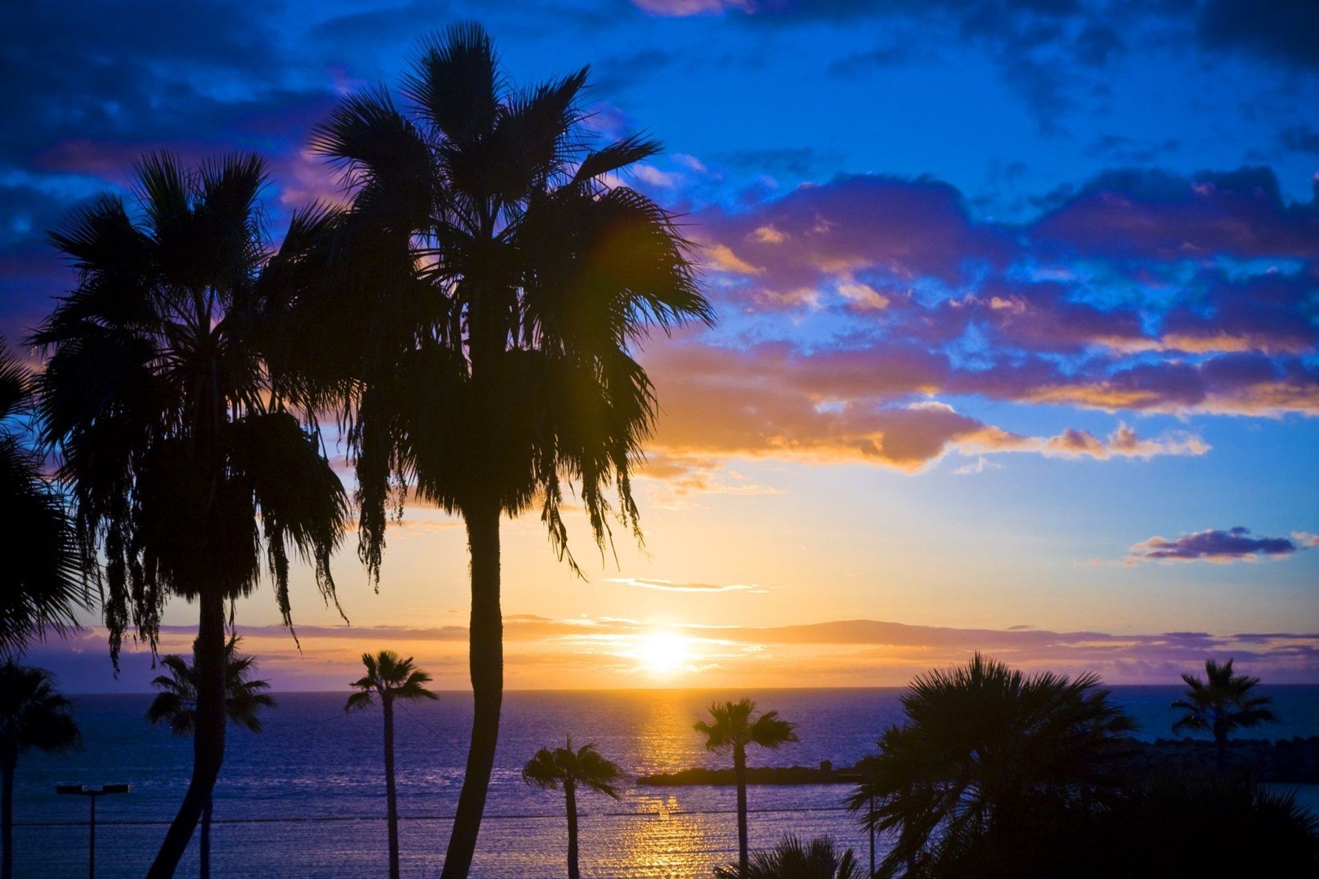 A hazy purple sunset over Gran Canaria's west coast 
