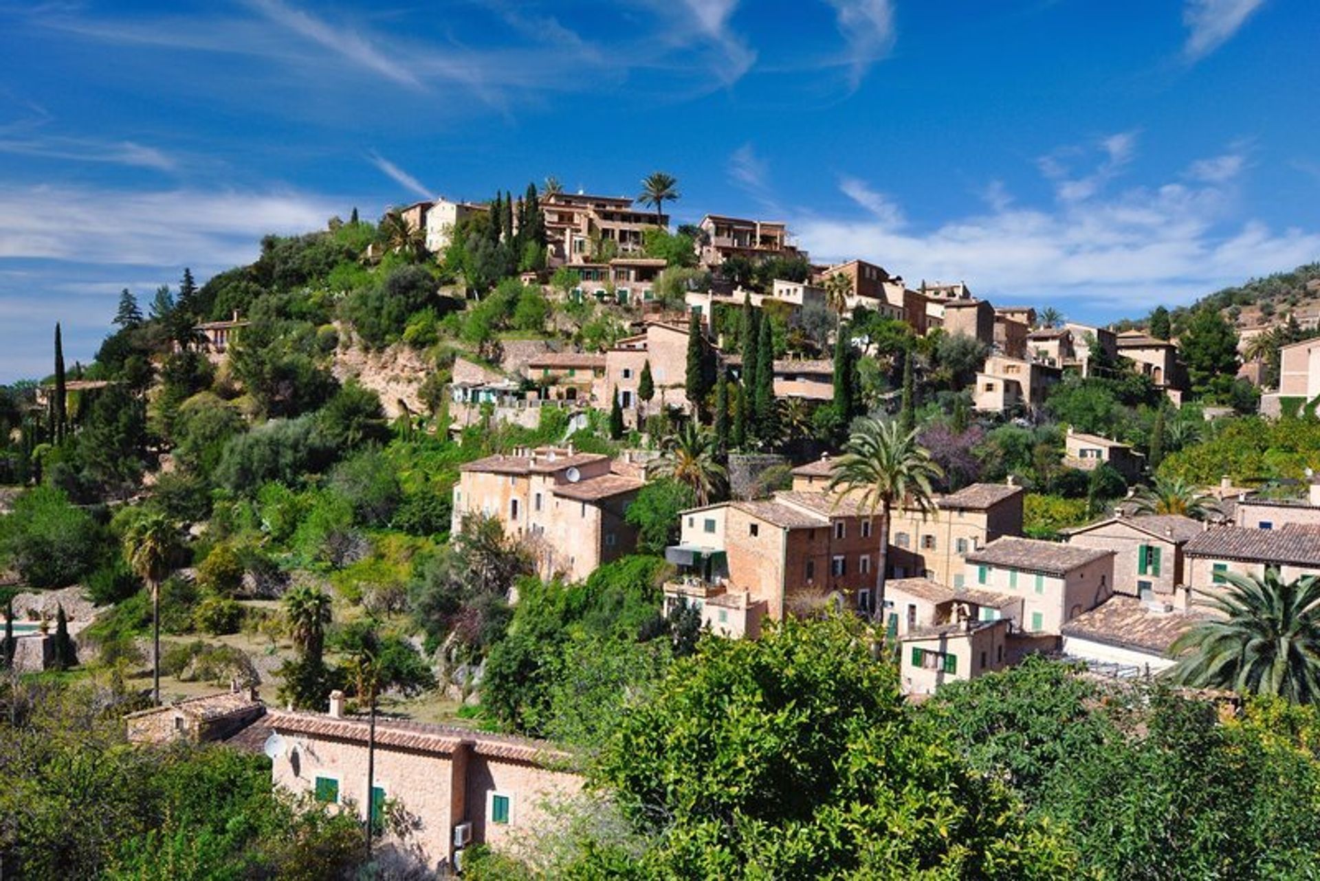 The lush mountain village of Deia in north west Majorca