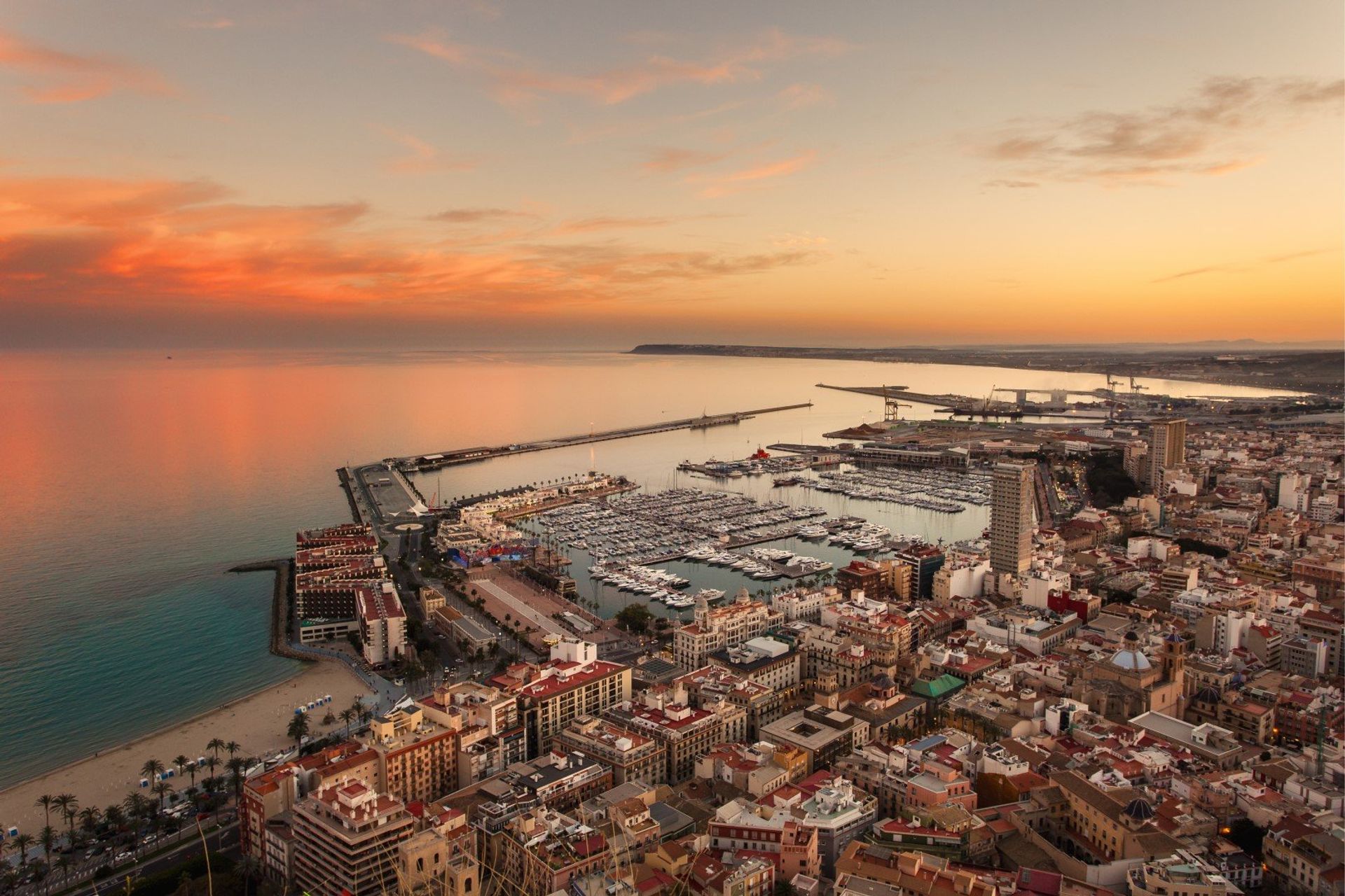 Alicante port at sundown