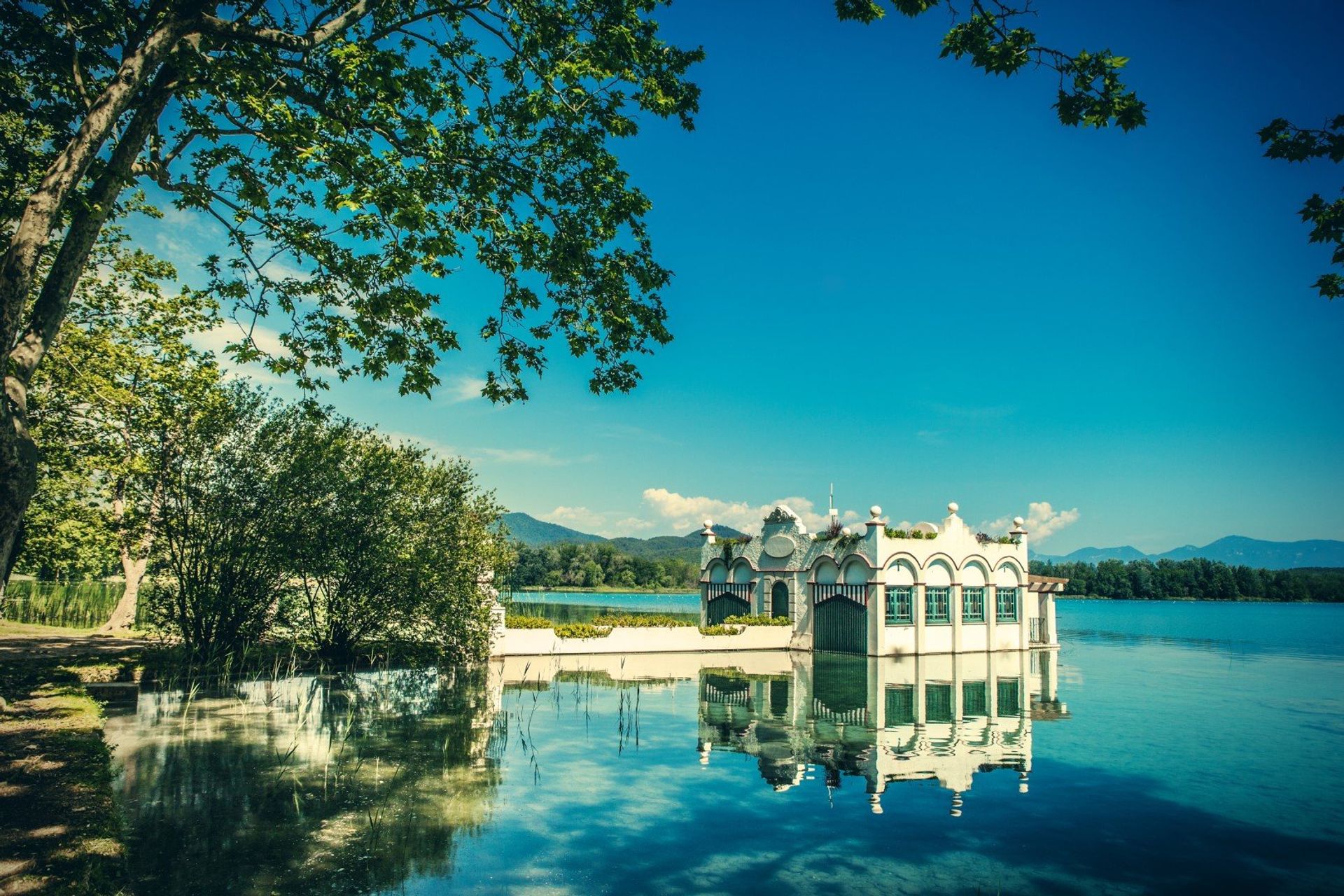 The natural lake of Banyoles, located in the comarca province of Girona, northeastern Catalonia
