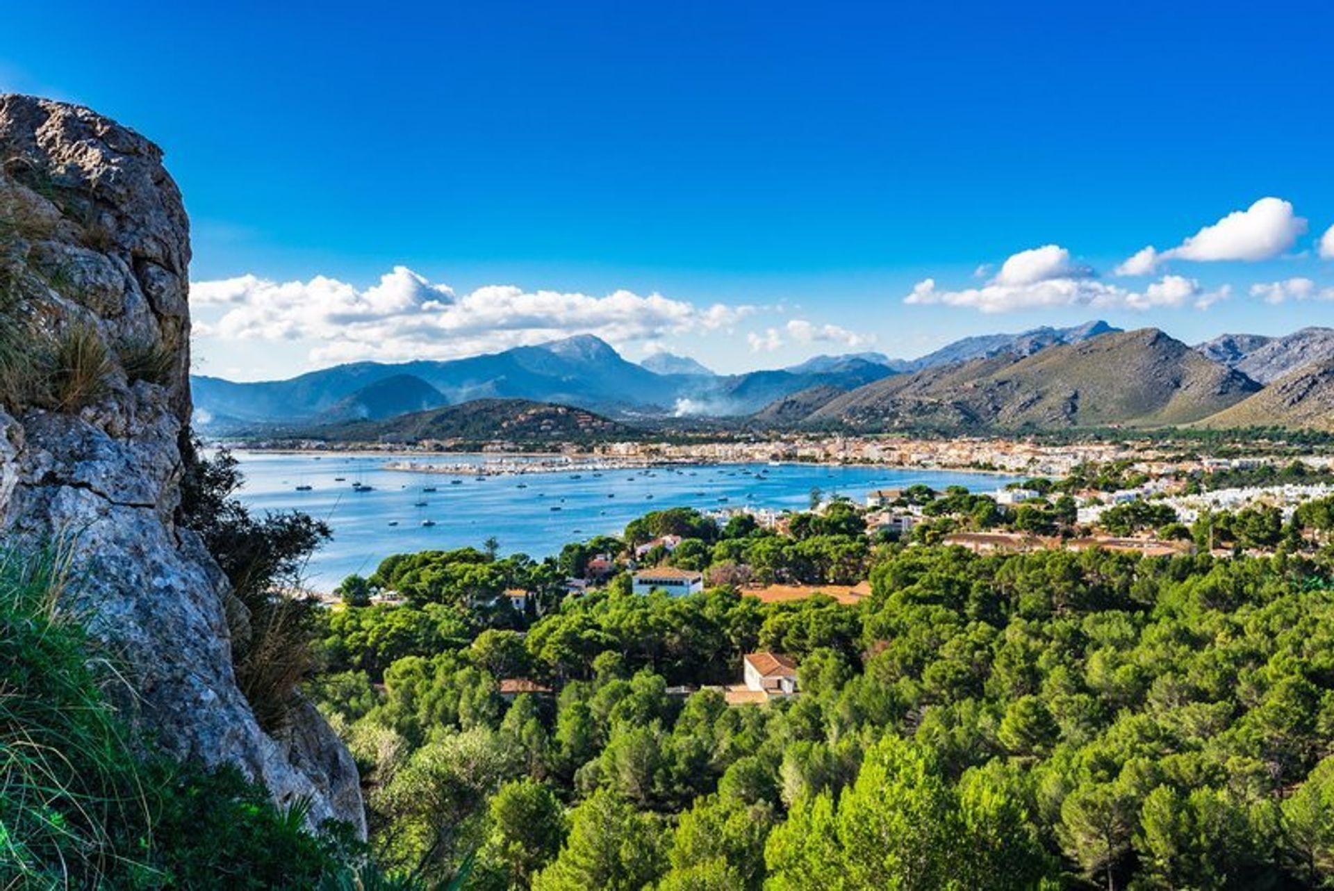 The natural colours of Majorca's north-eastern landscape in Port de Pollensa bay
