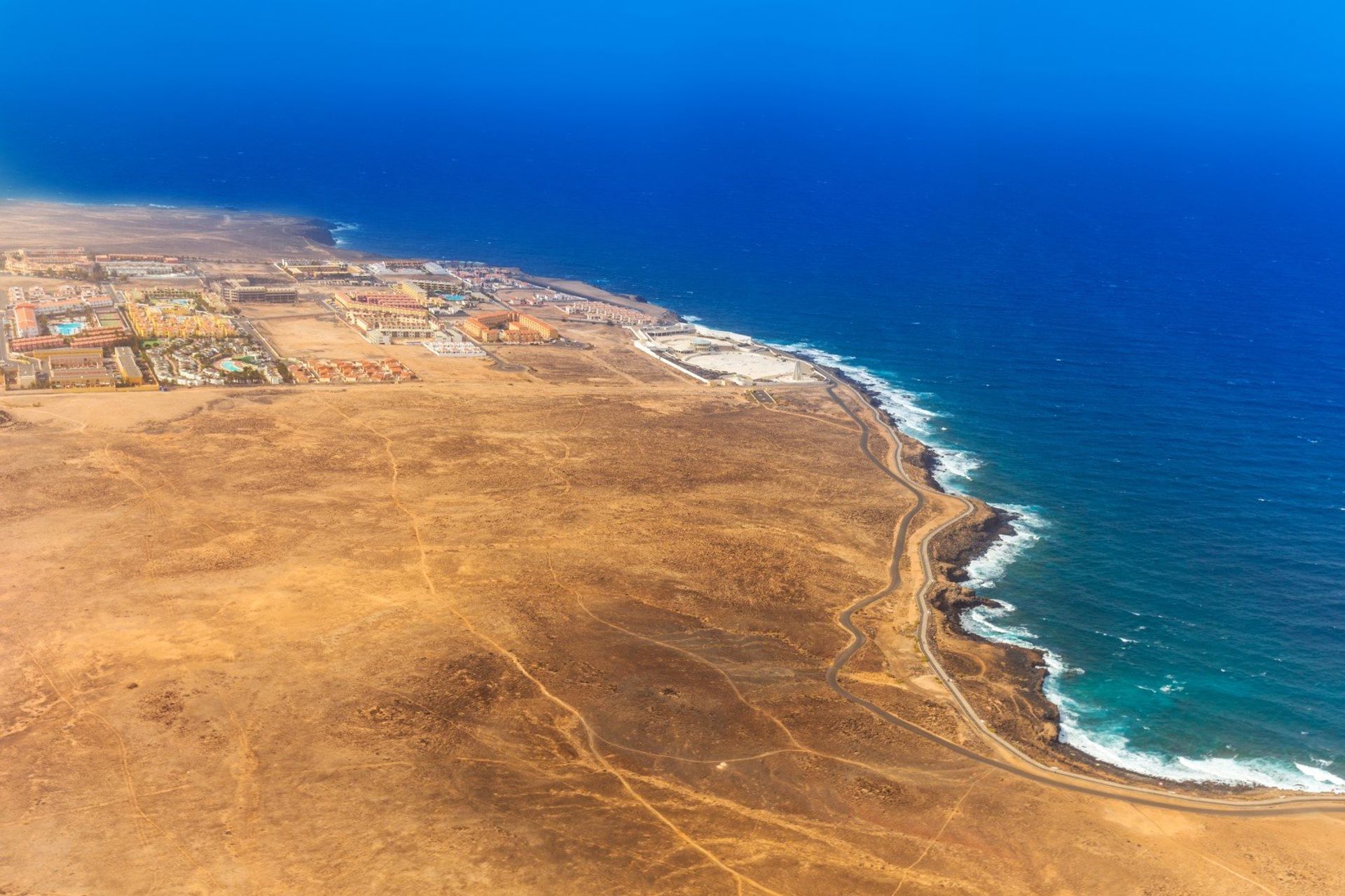 Aerial views of the family-friendly resort of Caleta de Fuste on the island's east coast