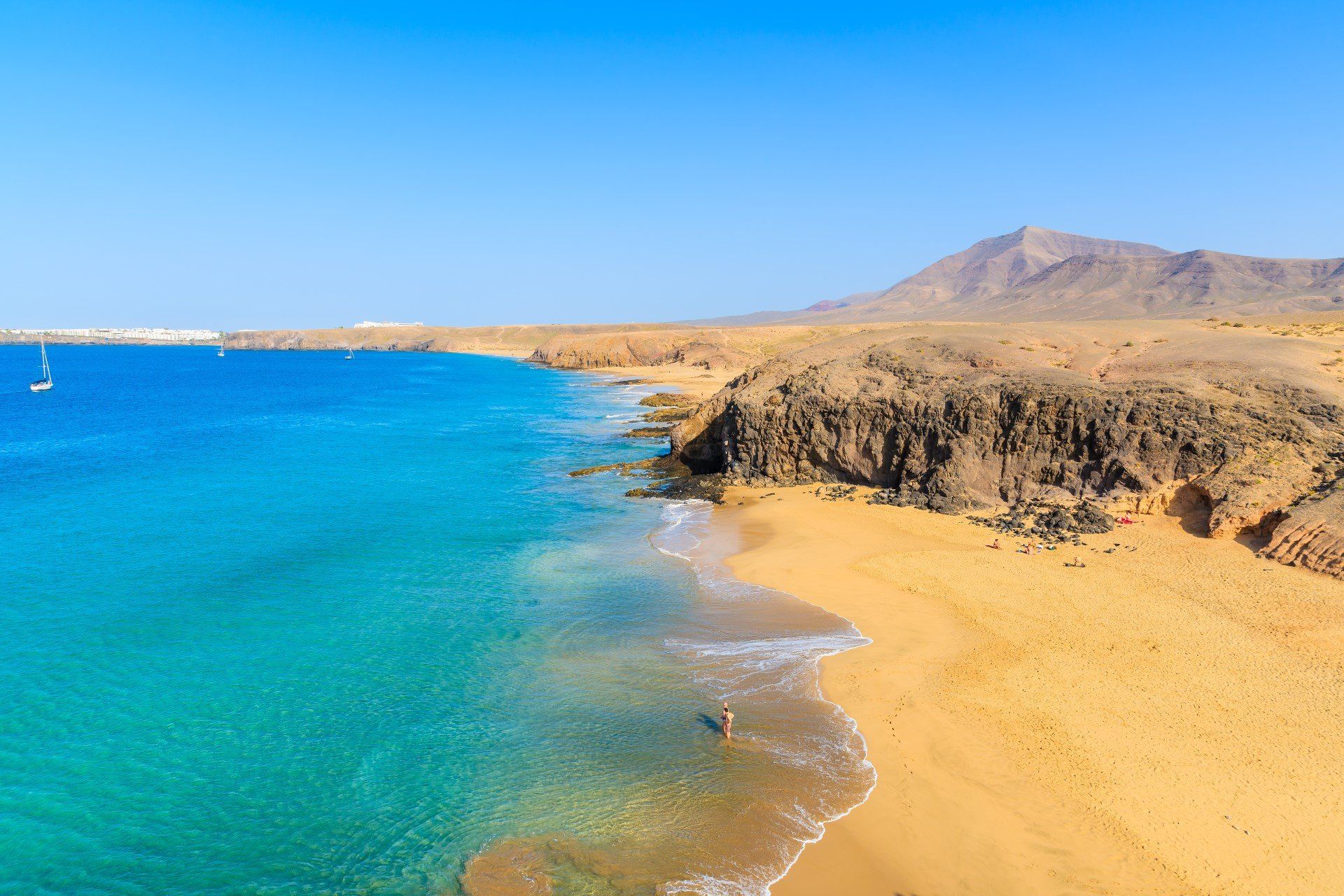 The golden coastline of Papagayo beach, south Lanzarote
