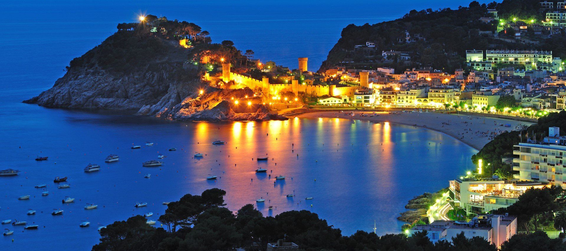 The historic city of Tossa de Mar at night
