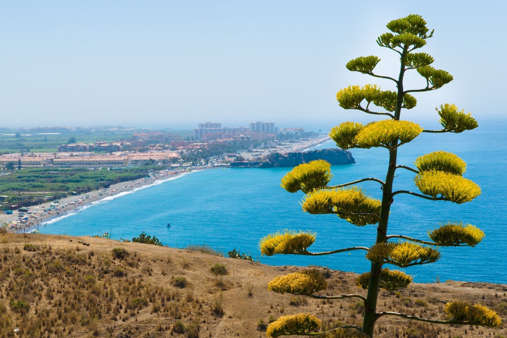 Panoramic view of the 1,850m long beach in Salobrena