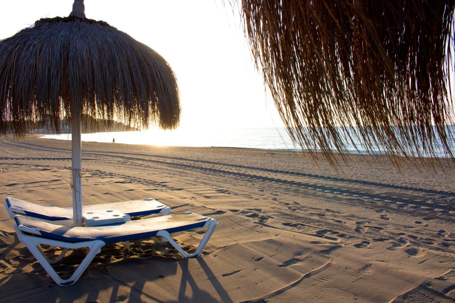 Palm parasols at one of the many sandy beaches along Estepona's coast