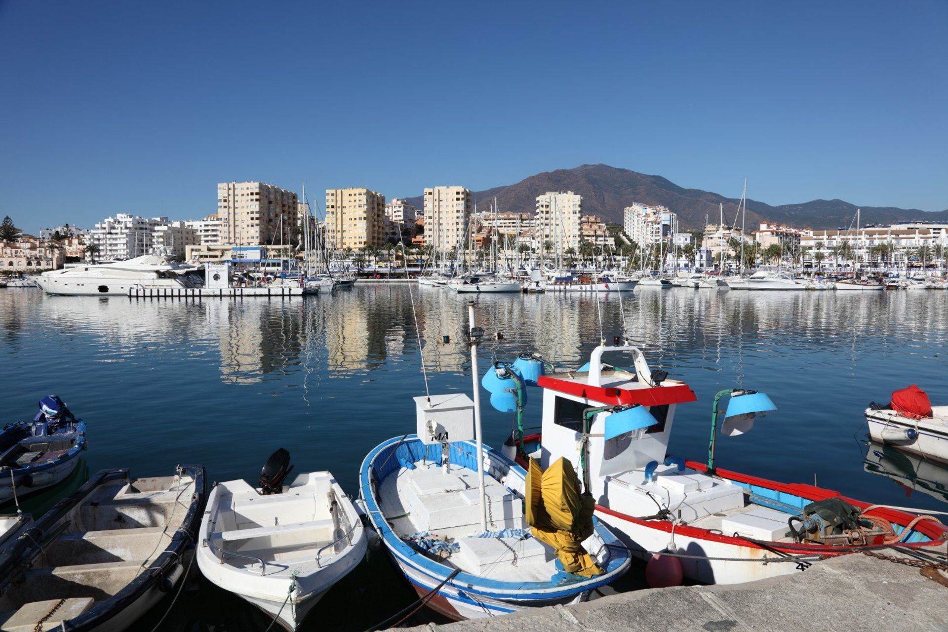 The colourful fishing boats of Estepona harbour