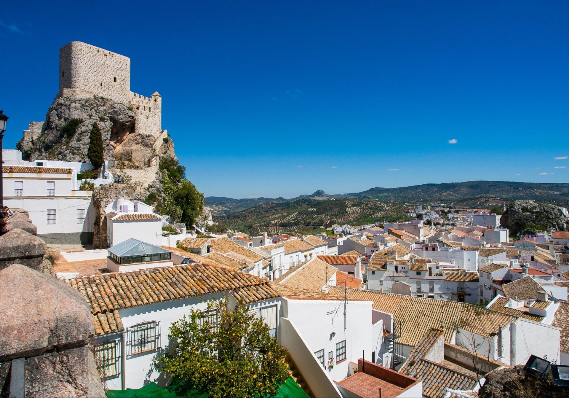 Olvera village with the Moorish castle dominating the landscape, north of Cadiz