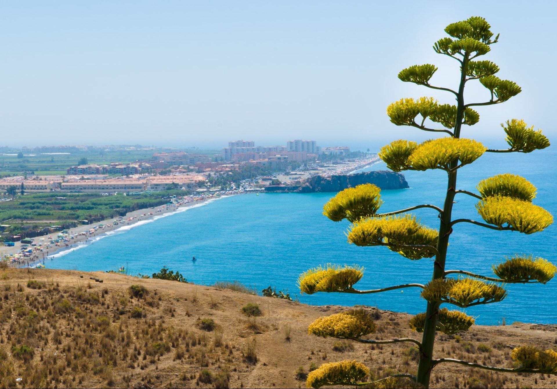 Salobrena beach is where the medieval architecture of narrow streets and whitewashed houses meets the blue sea