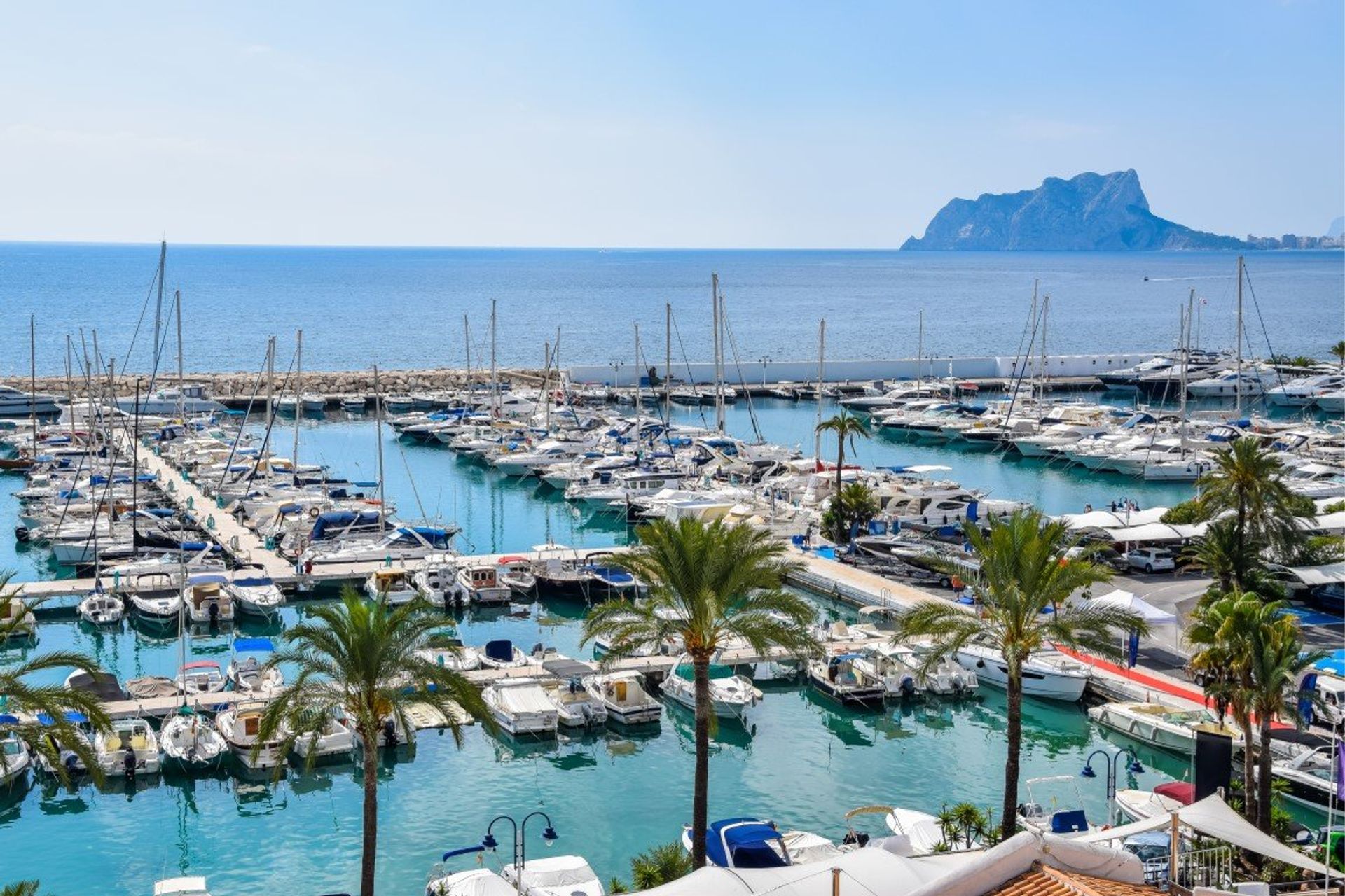 Penon de Ifach Natural Park in the distance, towering over the town of Calpe