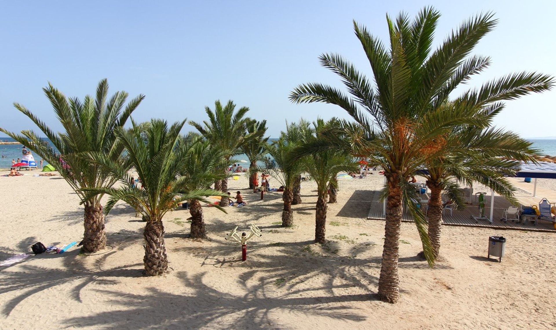 Playa Levante beach is perfect for families, with its shallow waters and palm tree shade spots