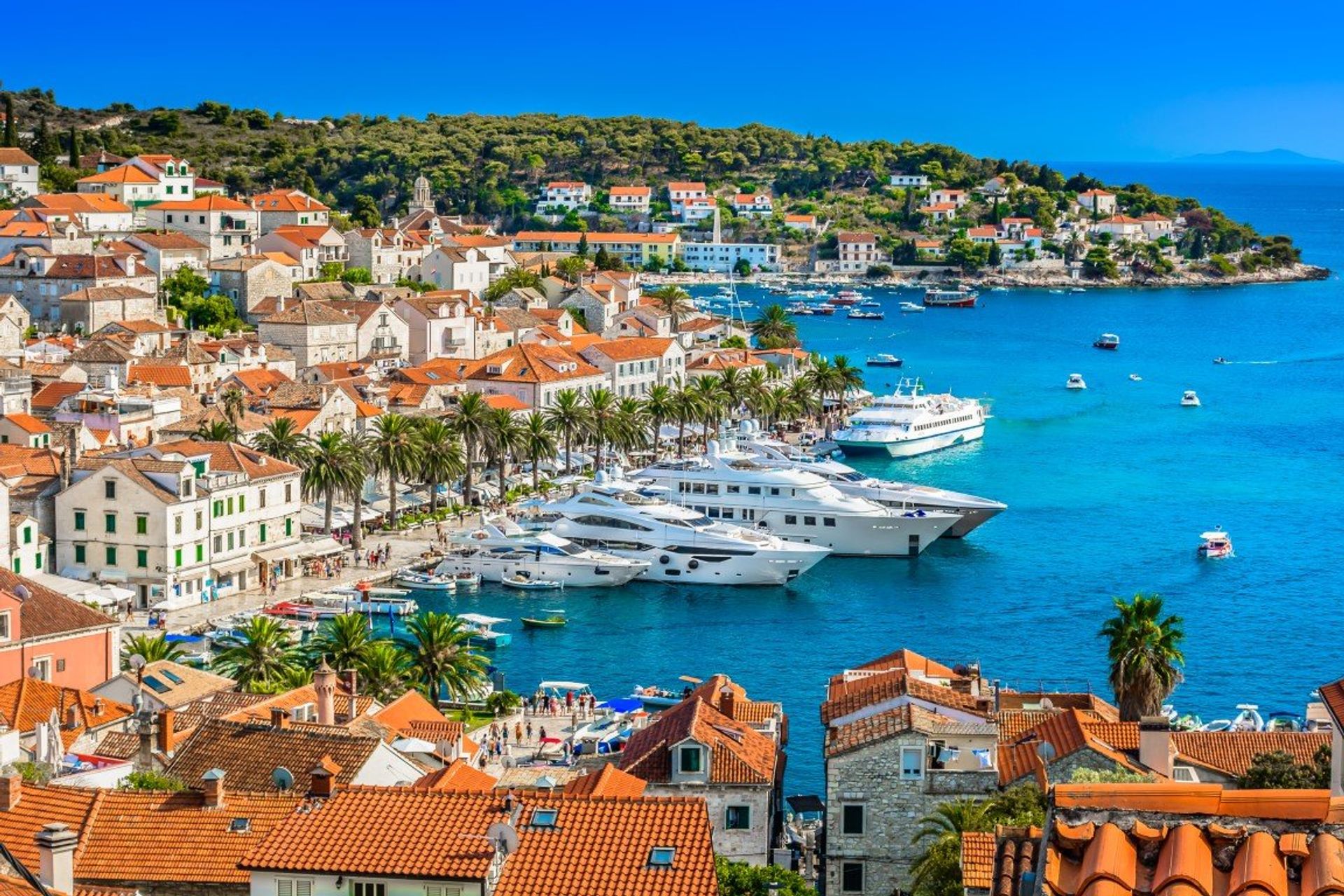 Visit Hvar town for its glamorous port, lively bars and hilltop fortress with 13th century walls