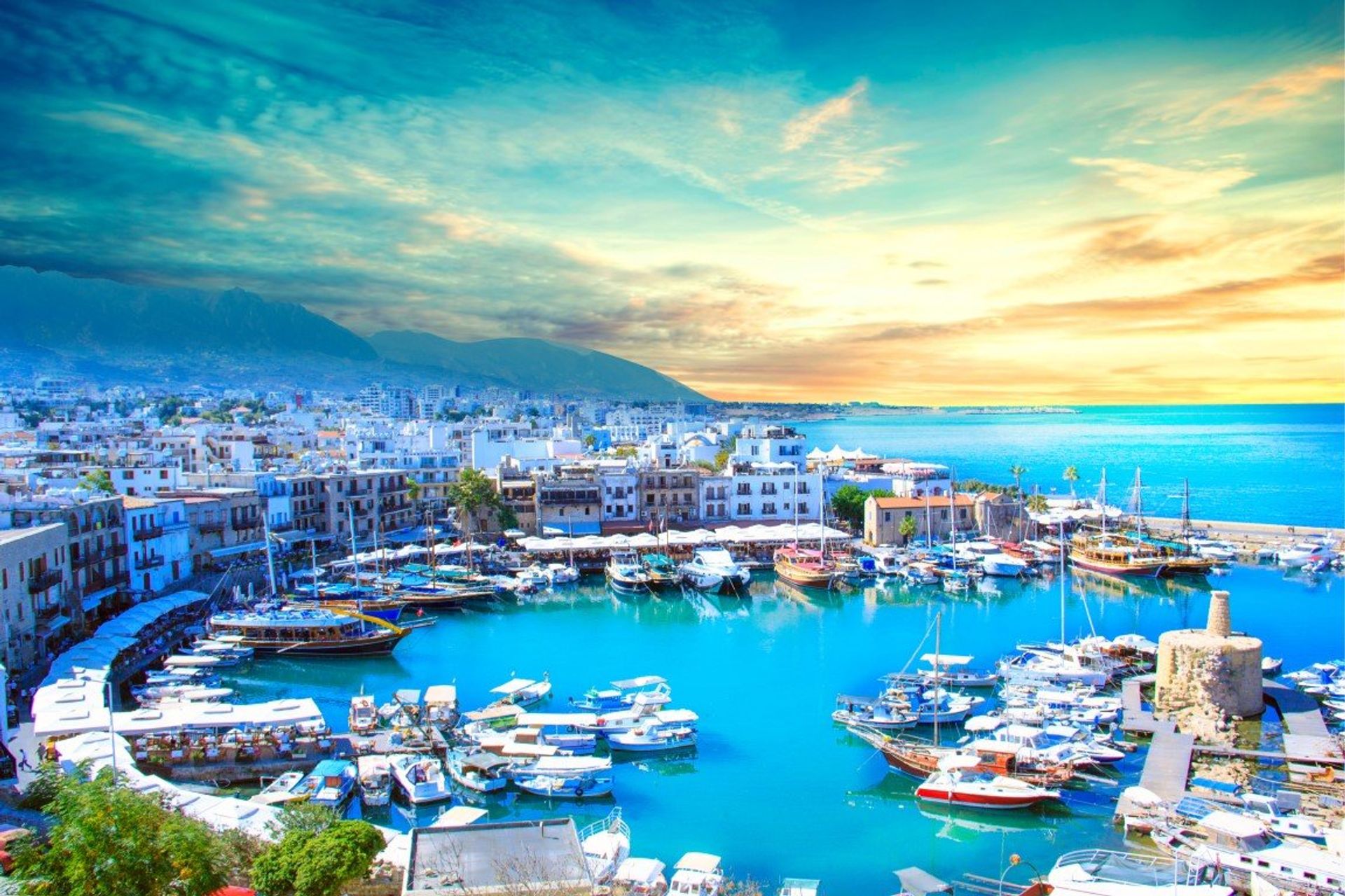 Beautiful Kyrenia Bay and castle, on the north coast of Cyprus