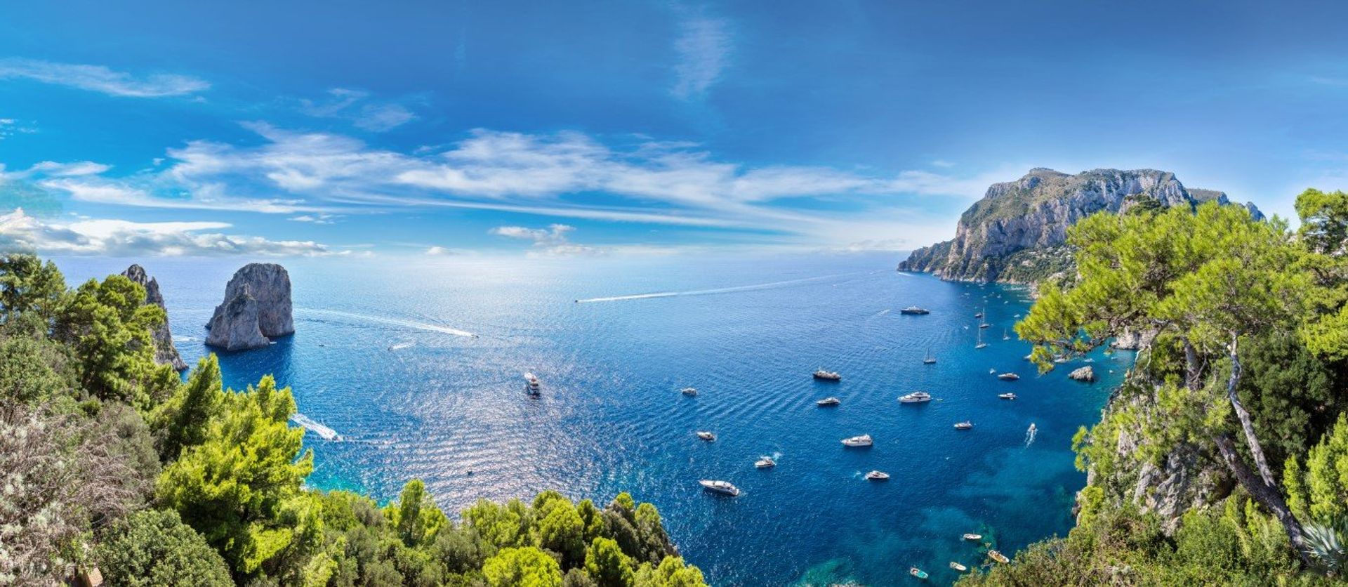 Capri, an island in the Bay of Naples is known for its rugged cliffs and Blue Grotto cavern