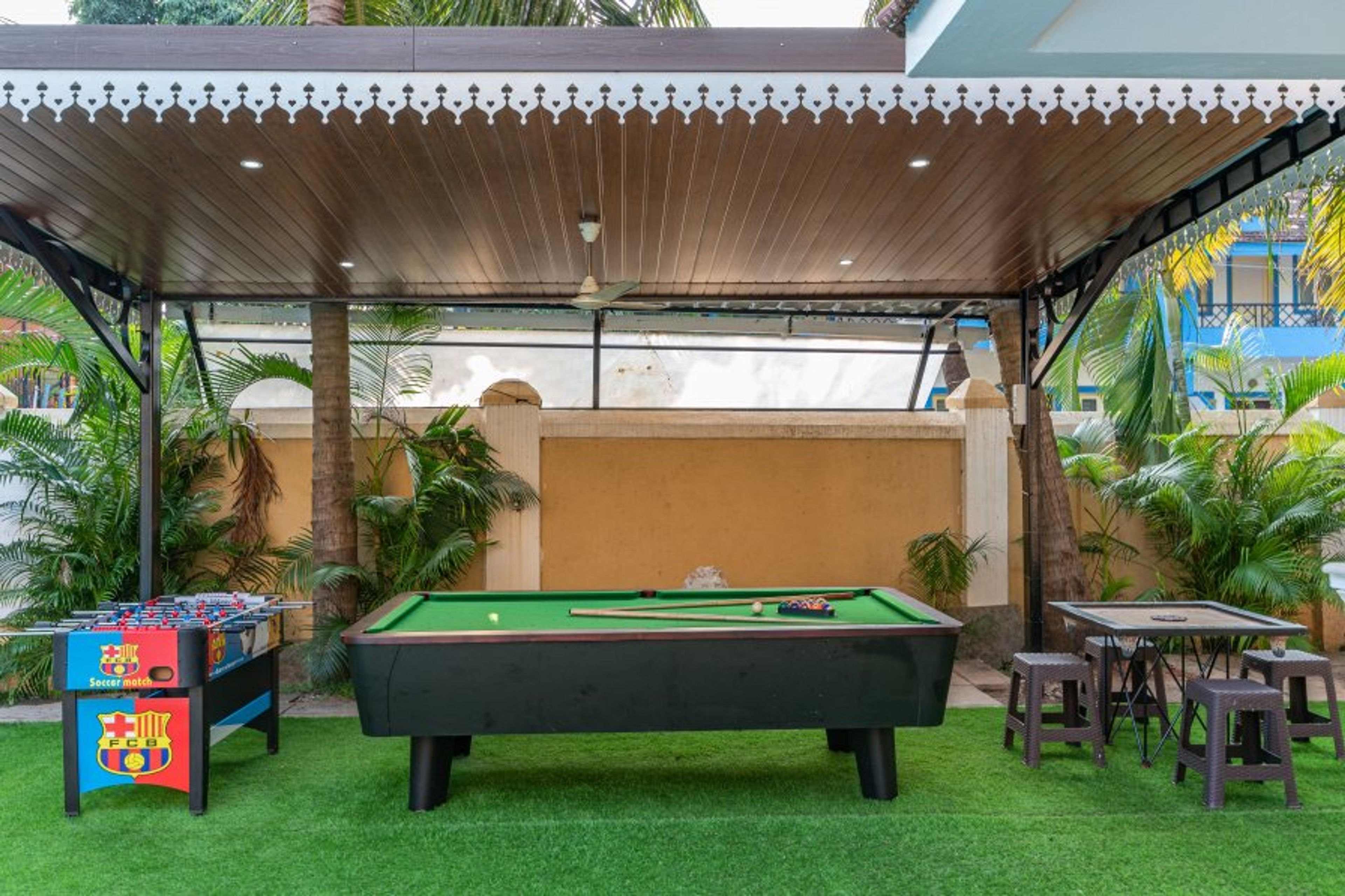 Play area - foosball table, carrom and pool table.