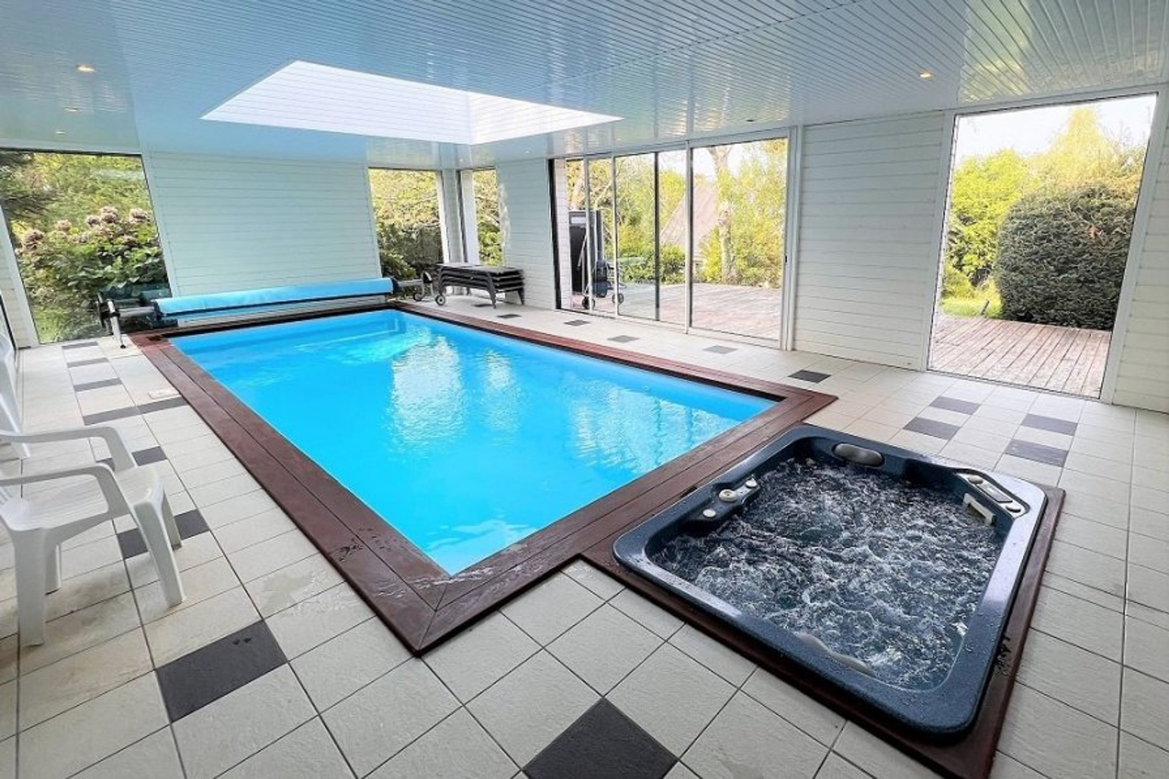 Indoor heated swimming pool, hot tub and pool shower