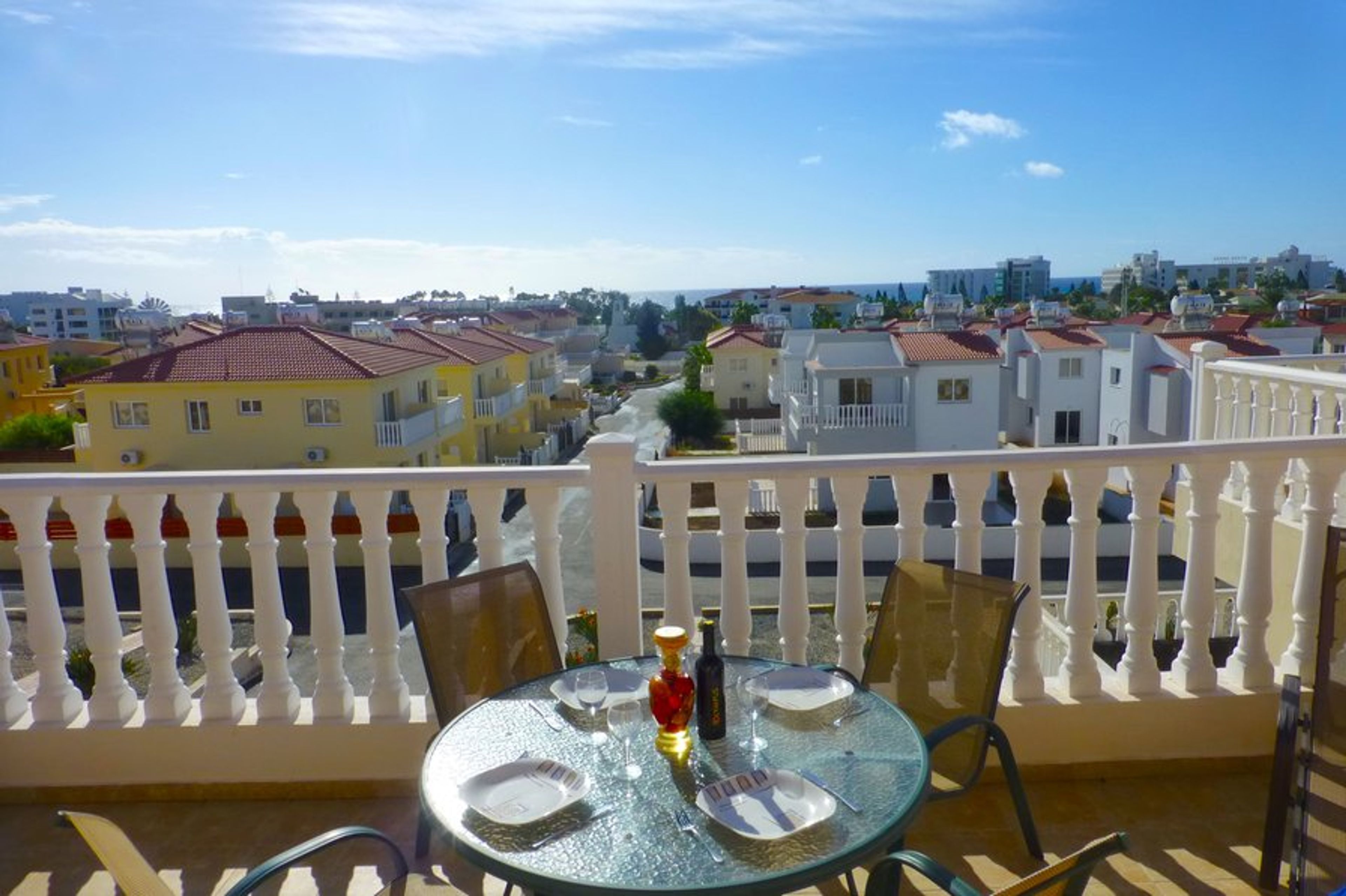 Sunny south facing balcony with sea views.