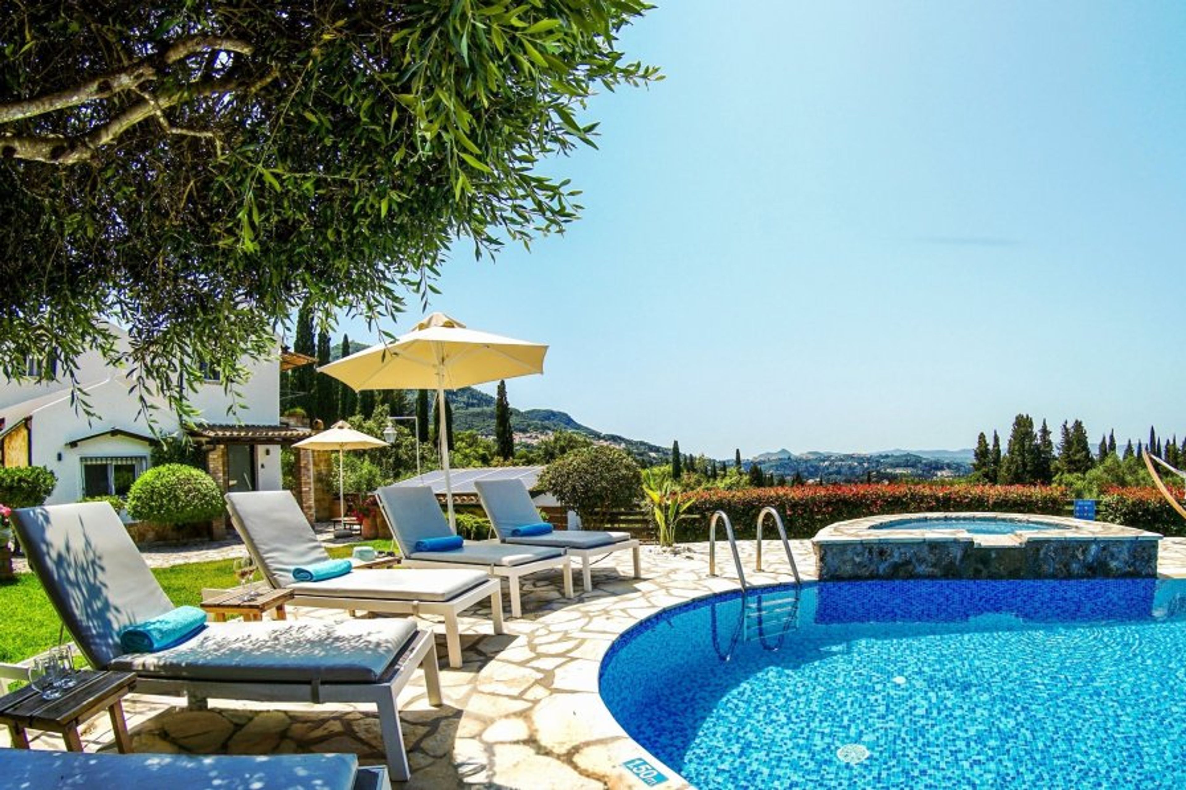 Private Pool Villa in Corfu with Sun Loungers & Views
