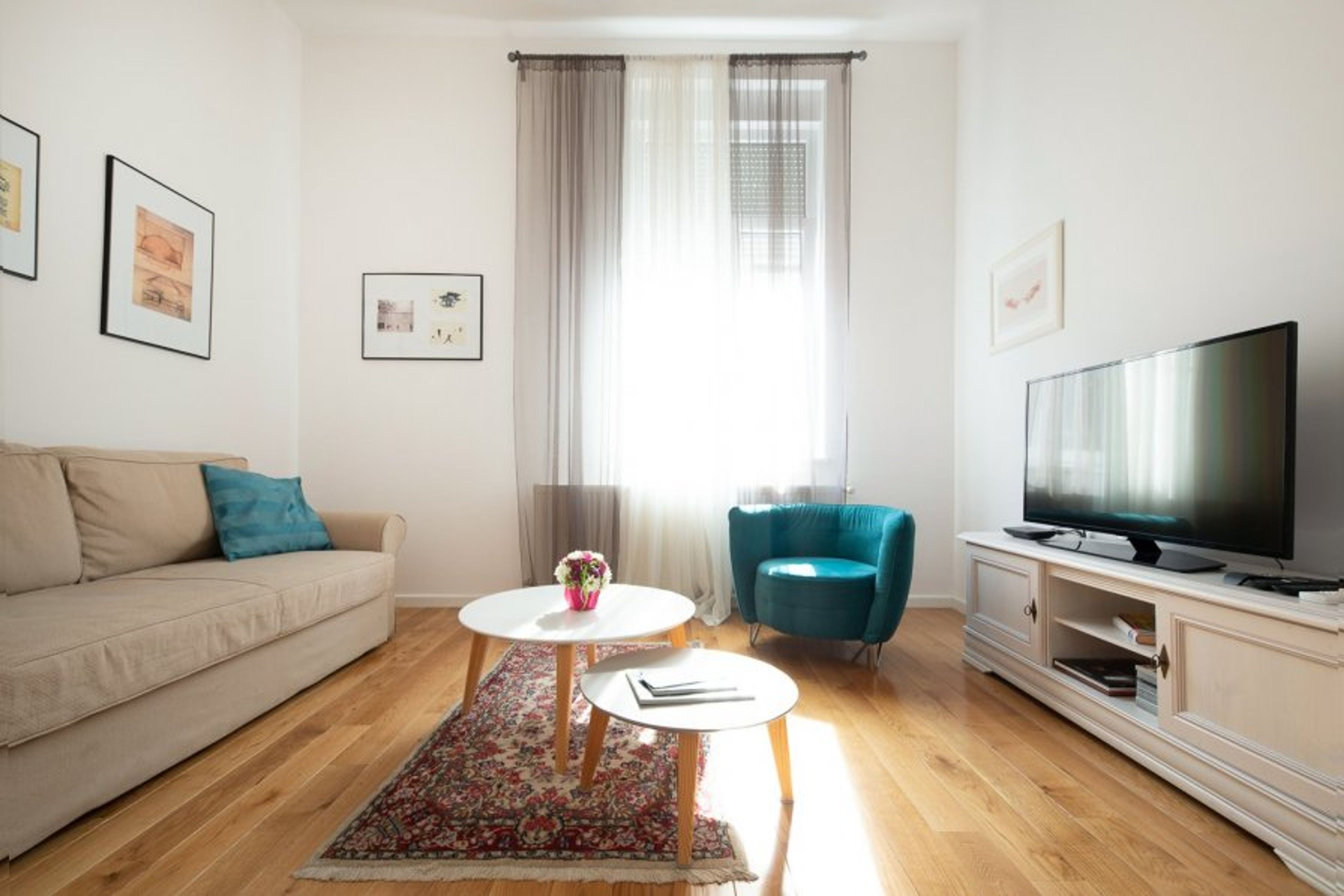 The bright and modern living room in the city center