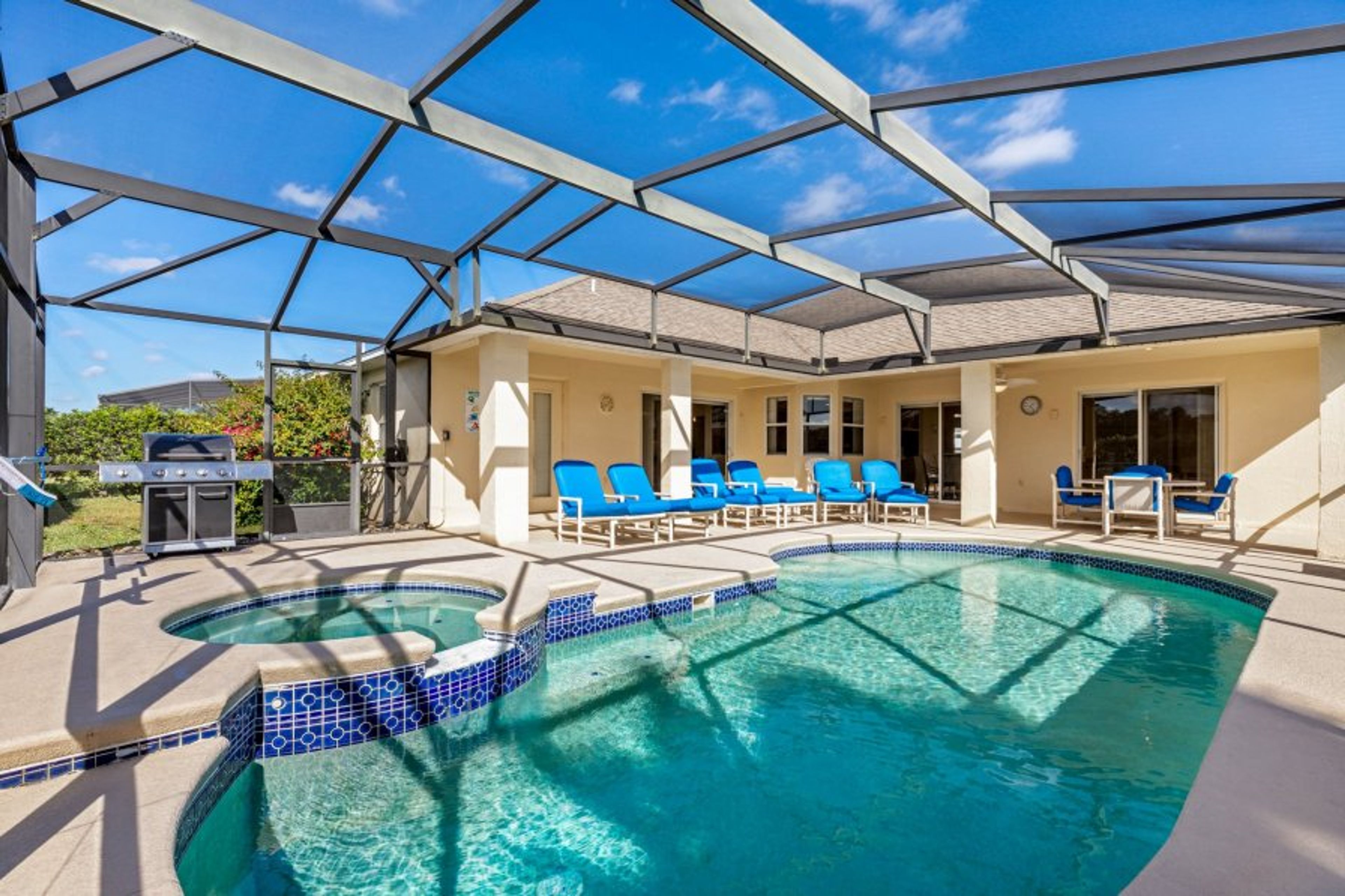 Wide View of Pool , Spa Tub & BBQ