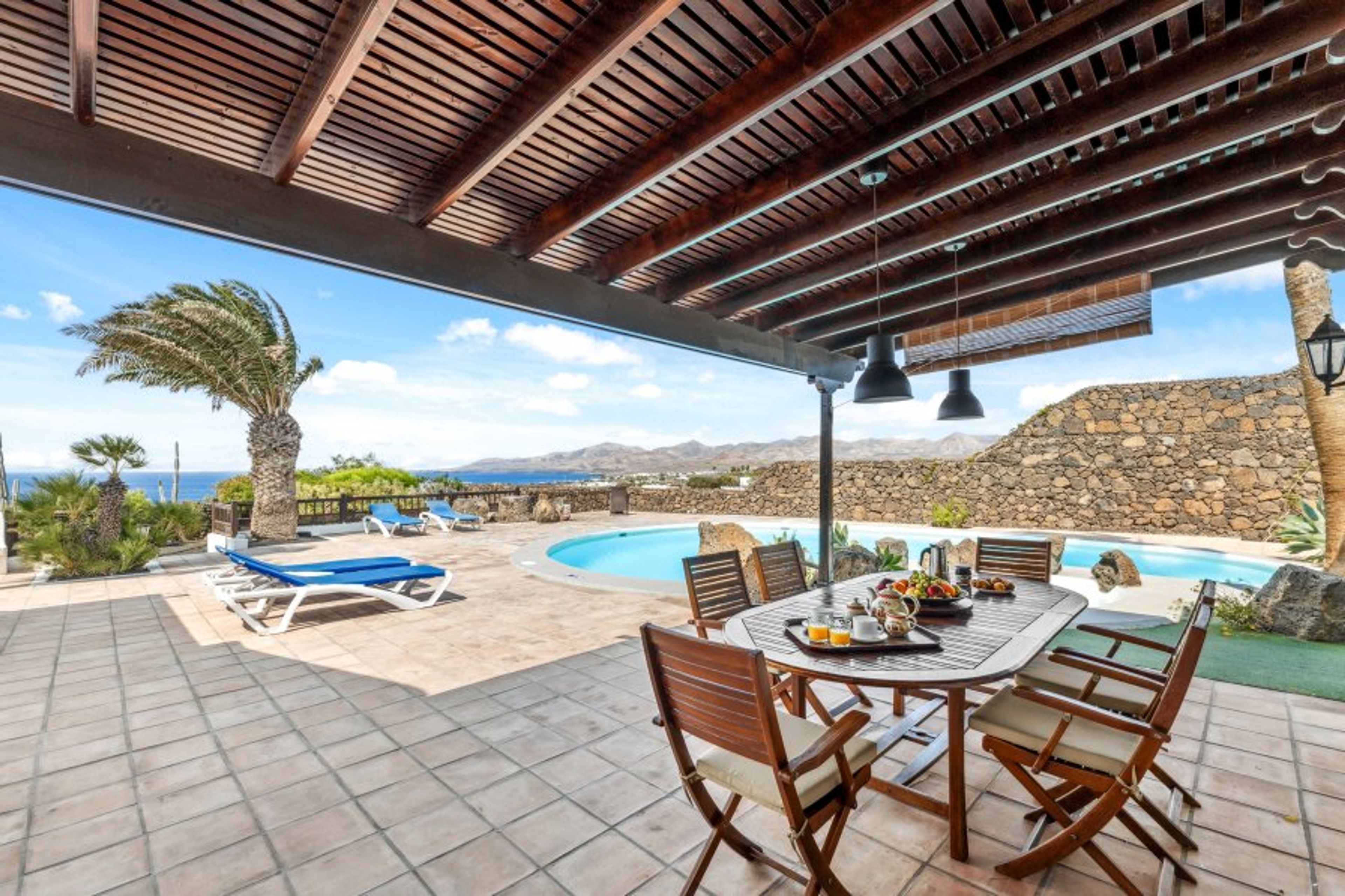 A view of the main terrace and pools.
