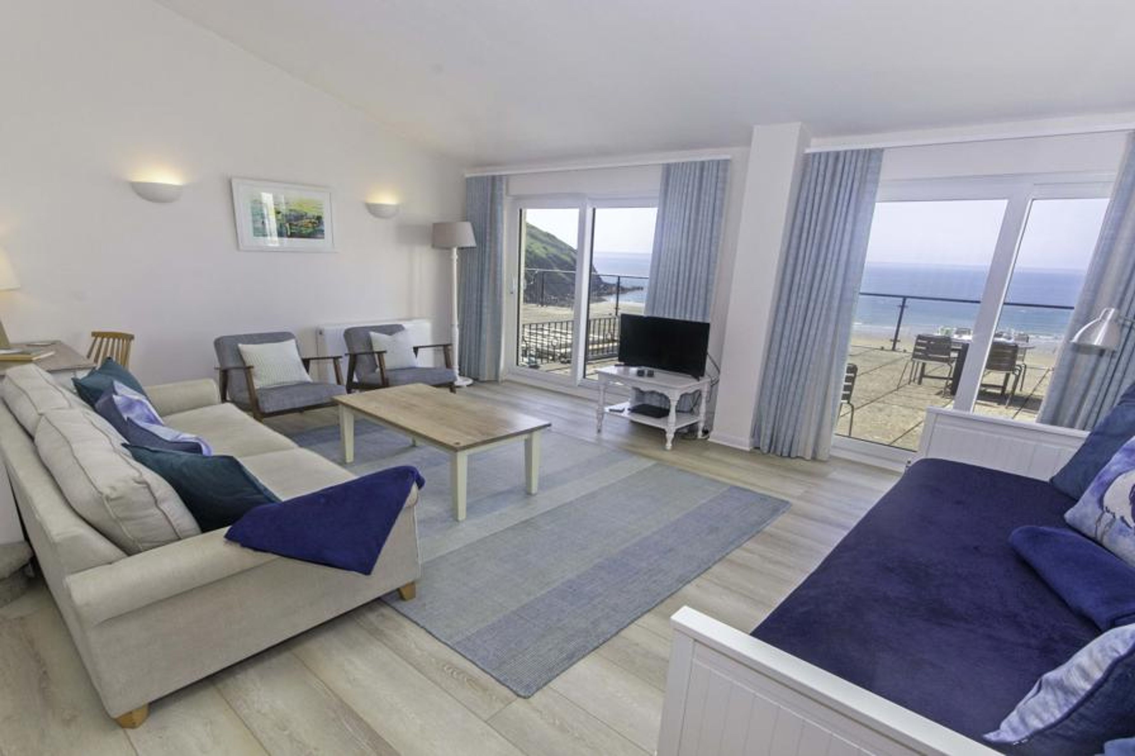 Beach themed lounge with views overlooking the beach