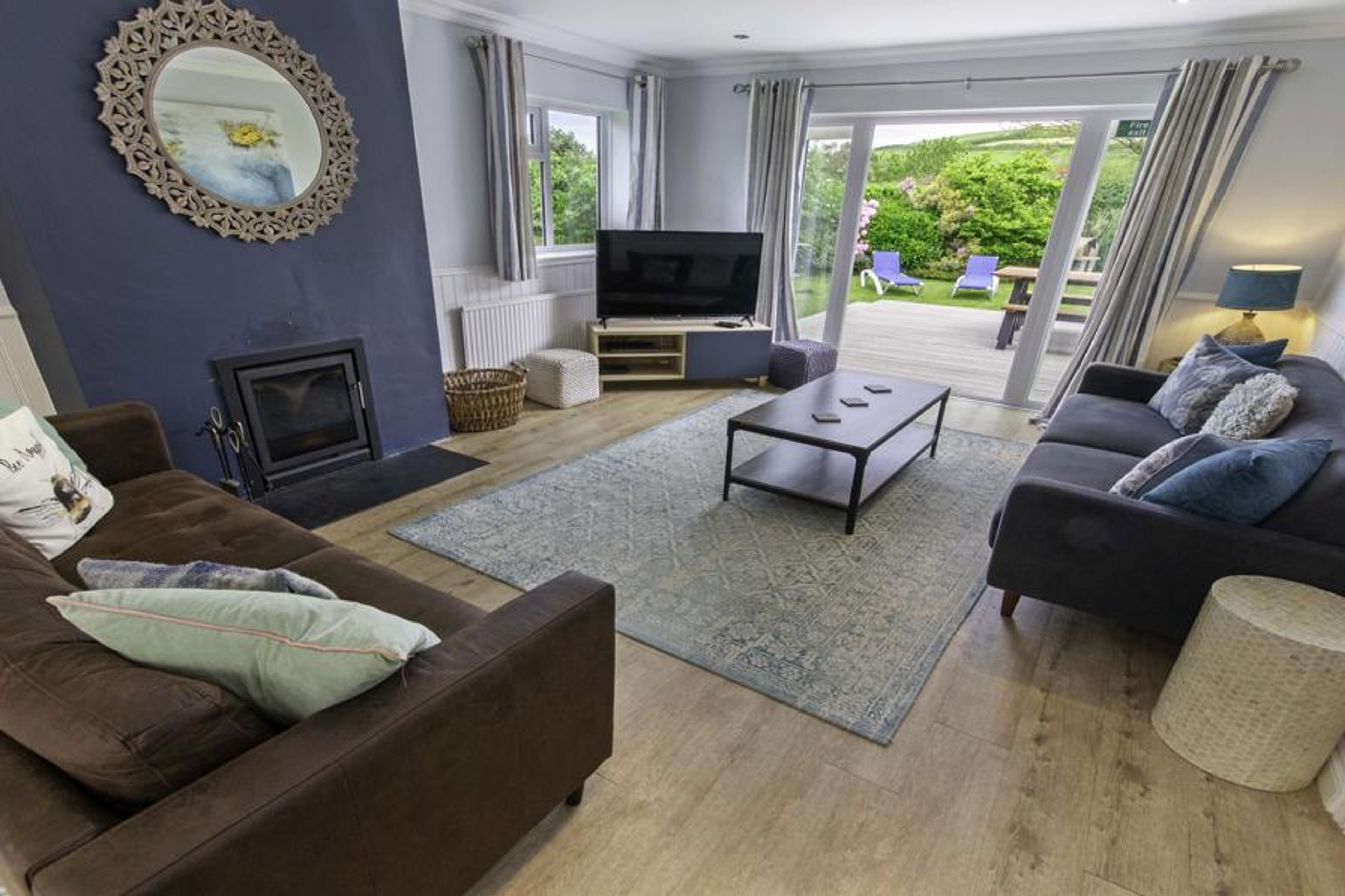 Comfortable lounge with wood burner