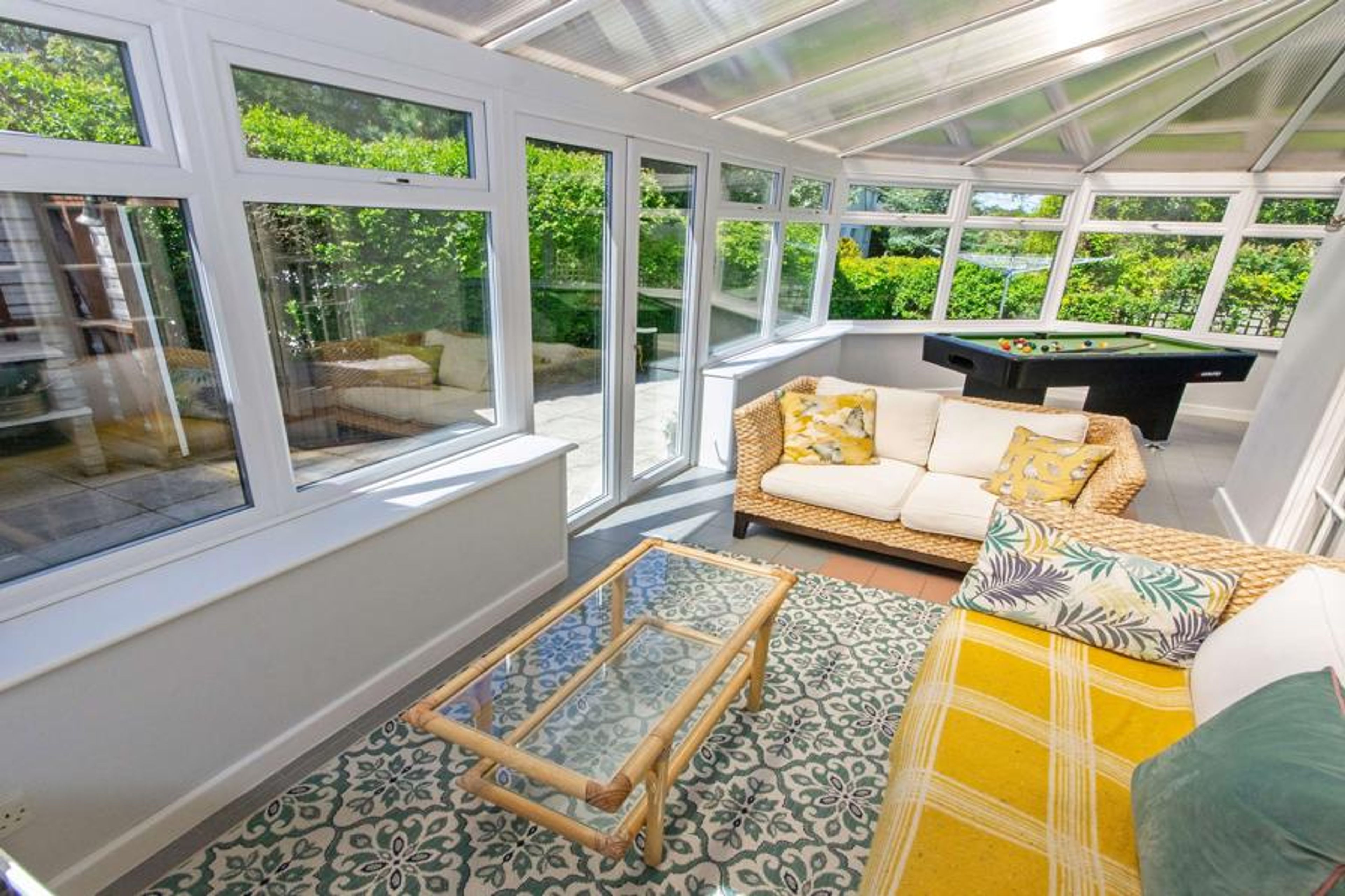 Sun lounge conservatory with Pool table and games