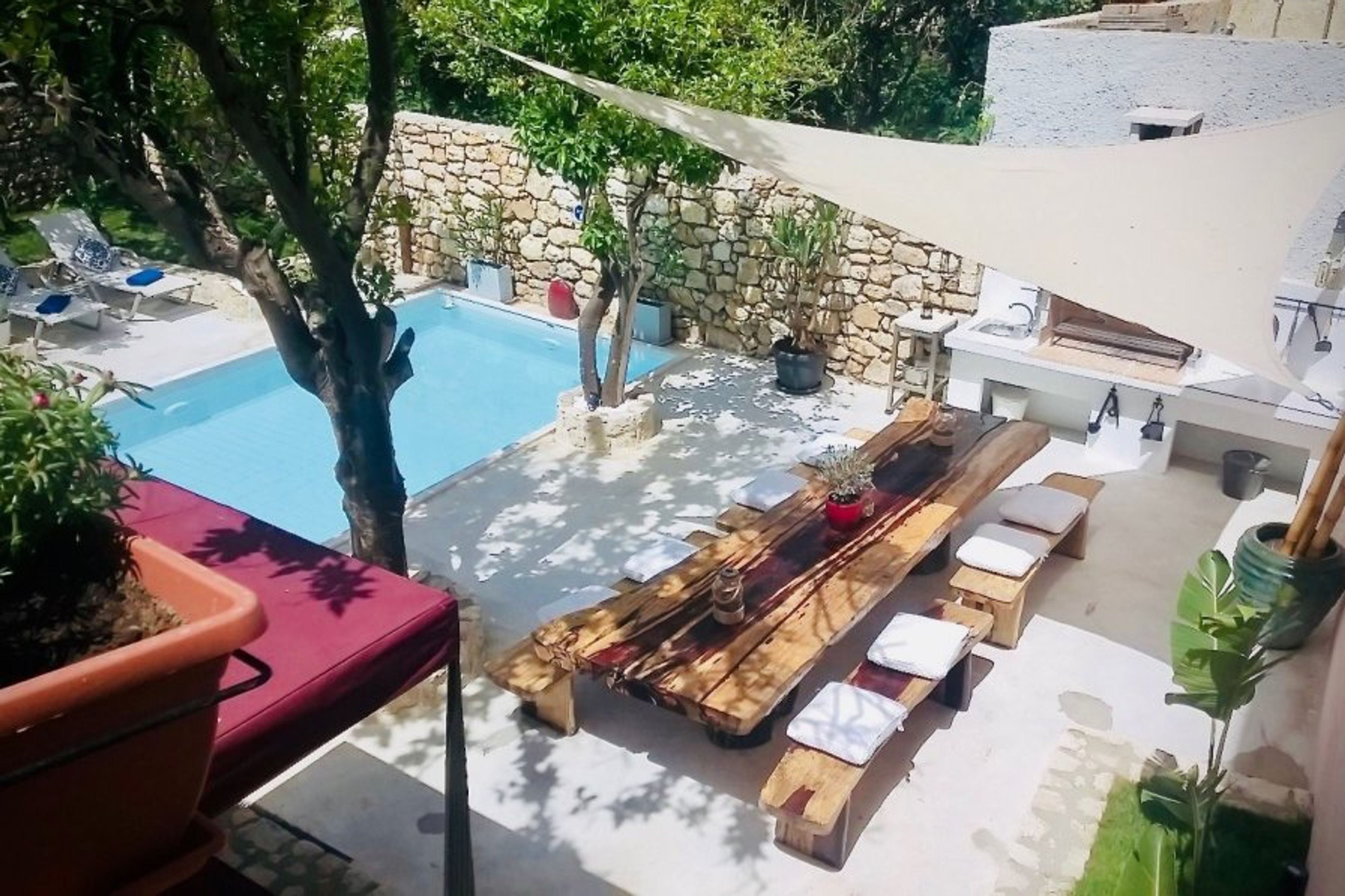 Pool and garden views from the 1st floor bedroom terrace