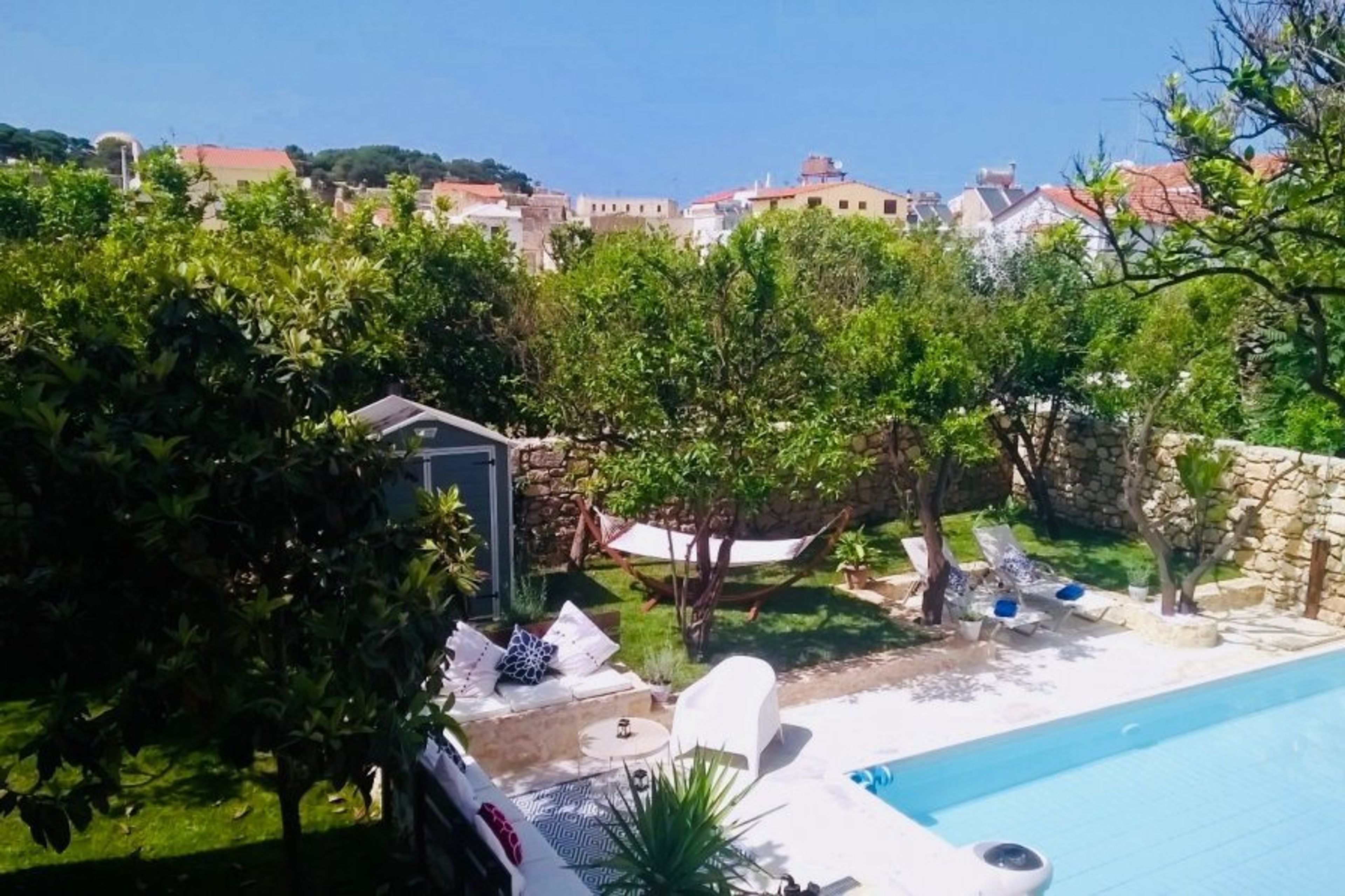 Views of the Old Town, pool and gardens from 1st floor bedroom terrace