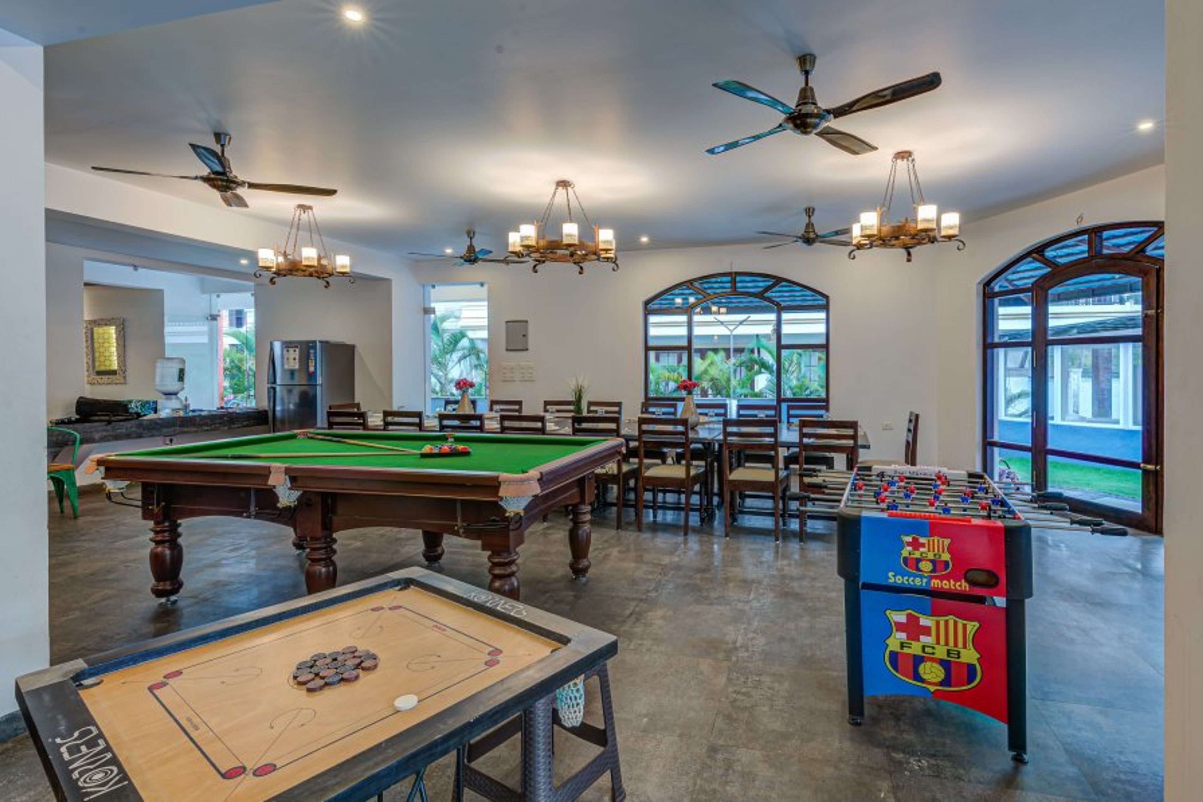 Games - pool table, carrom and foosball