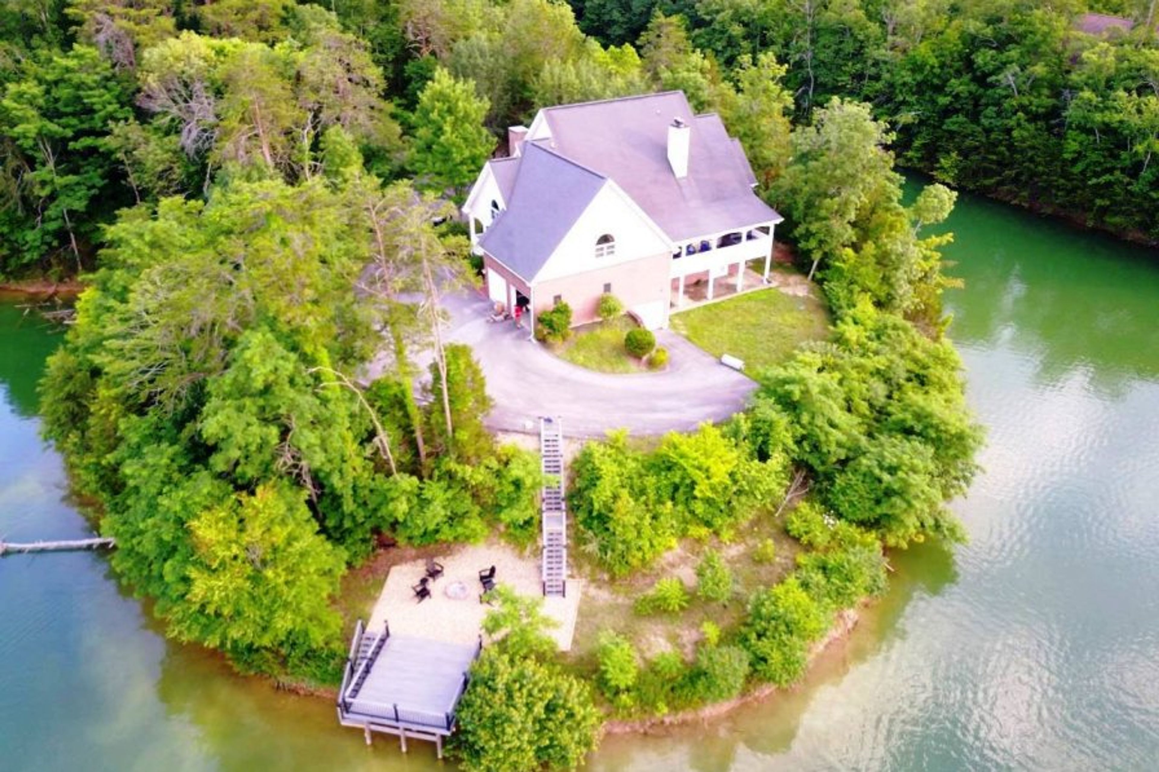 Aerial view of the Lake House.