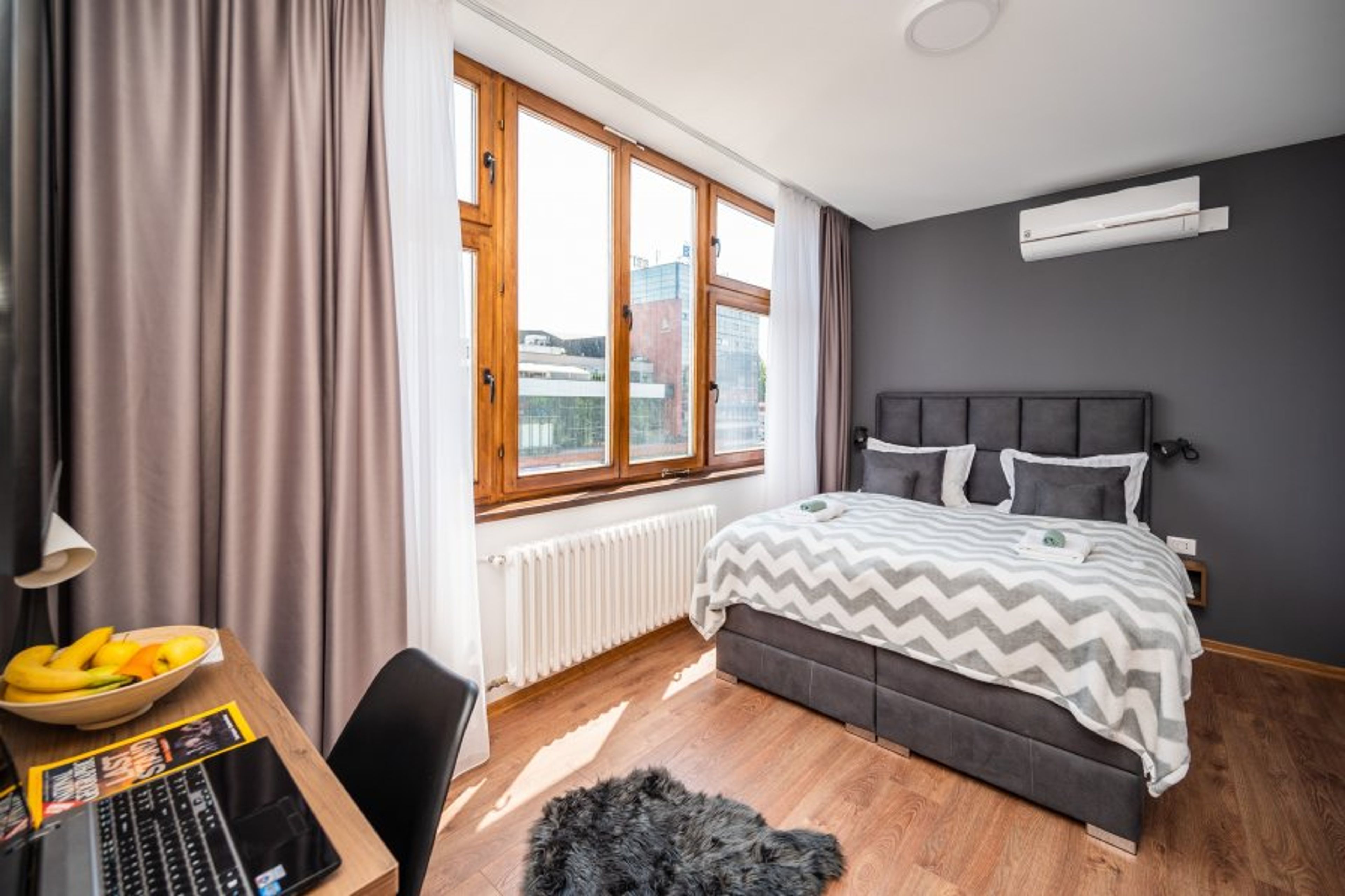 Our studio apartment with a king size bed